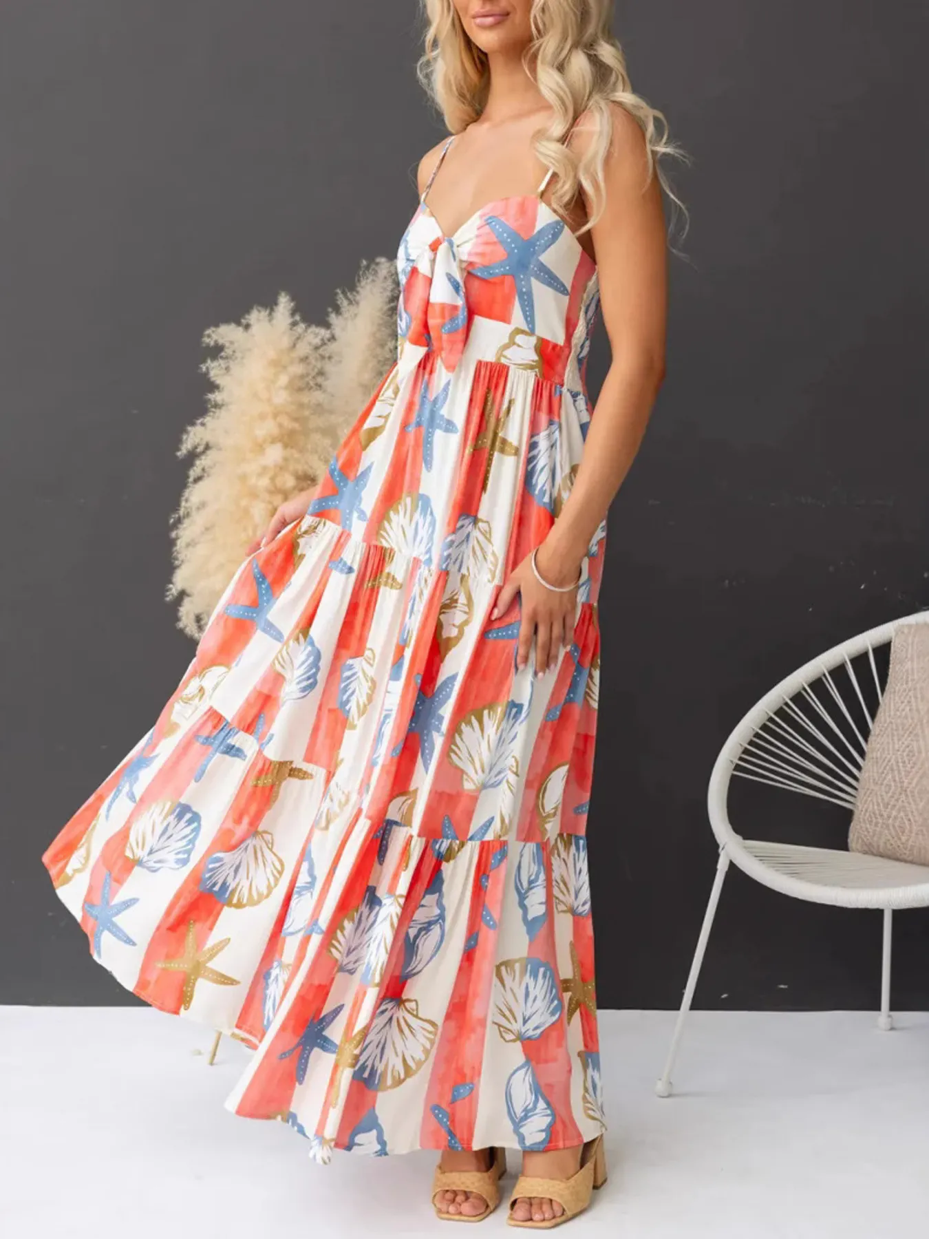 Printed Spaghetti Strap Maxi Dress with Pockets - Image 3