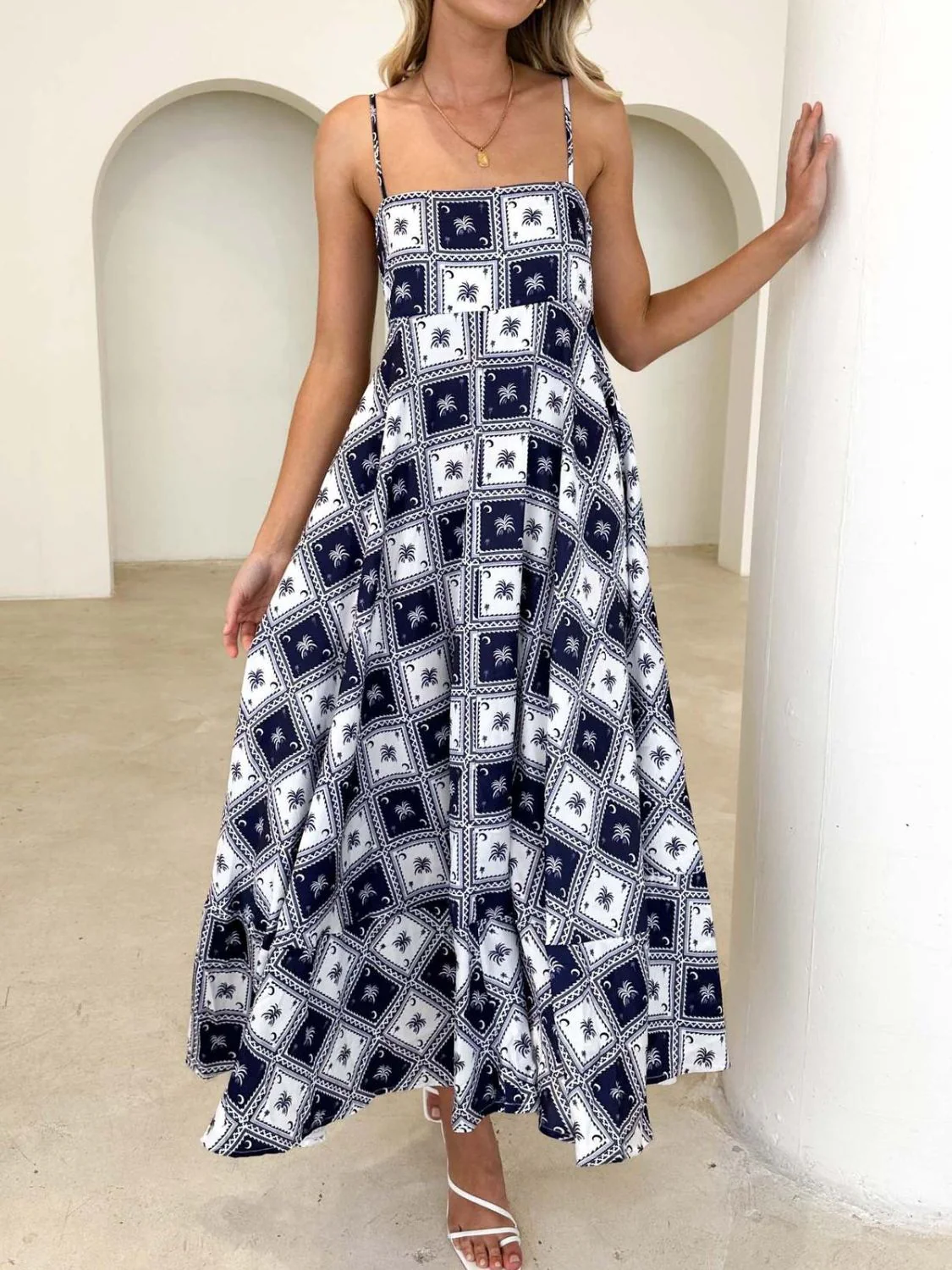 Printed Square Neck Midi Cami Dress - Image 2