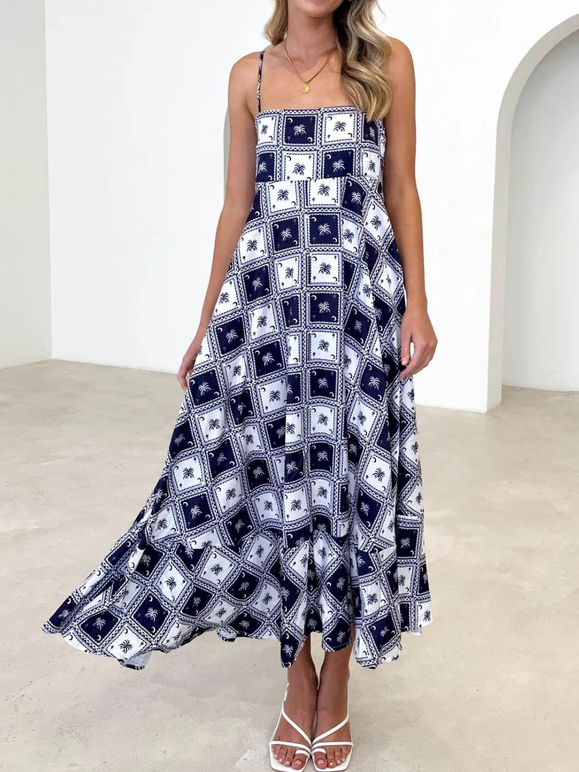 Printed Square Neck Midi Cami Dress - Image 3