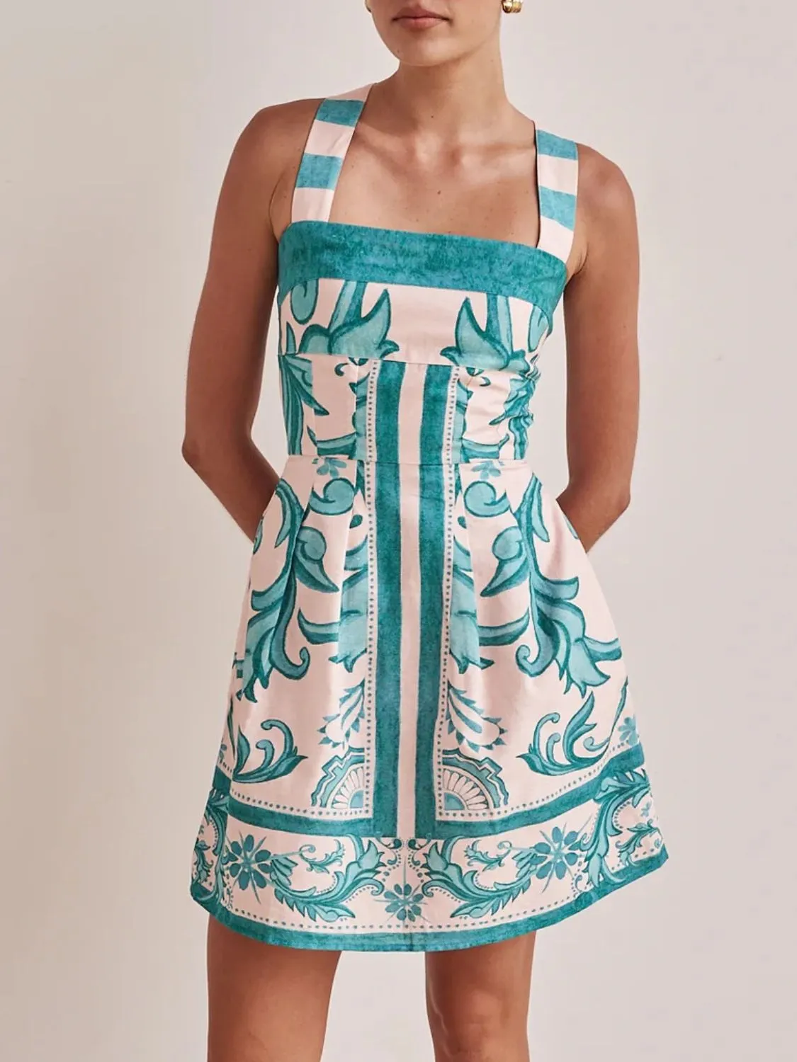 Printed Square Neck Midi Dress - Image 12