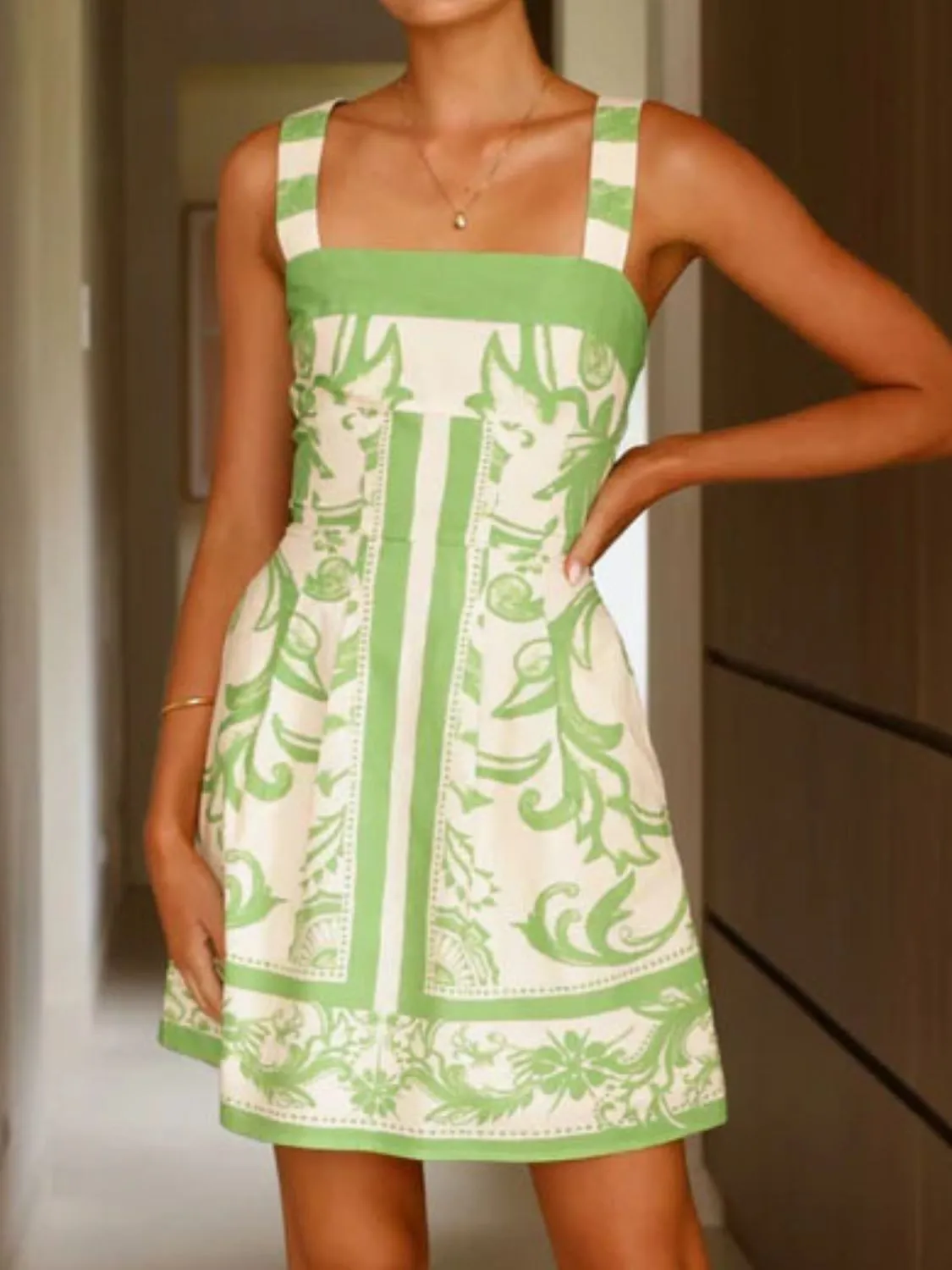 Printed Square Neck Midi Dress - Image 25