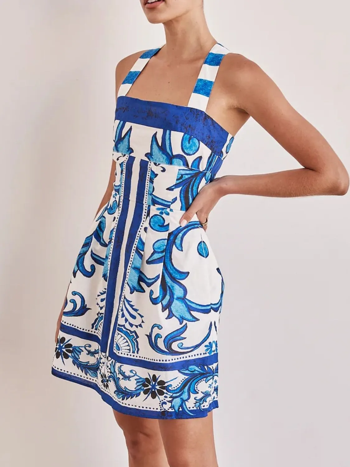 Printed Square Neck Midi Dress - Image 7