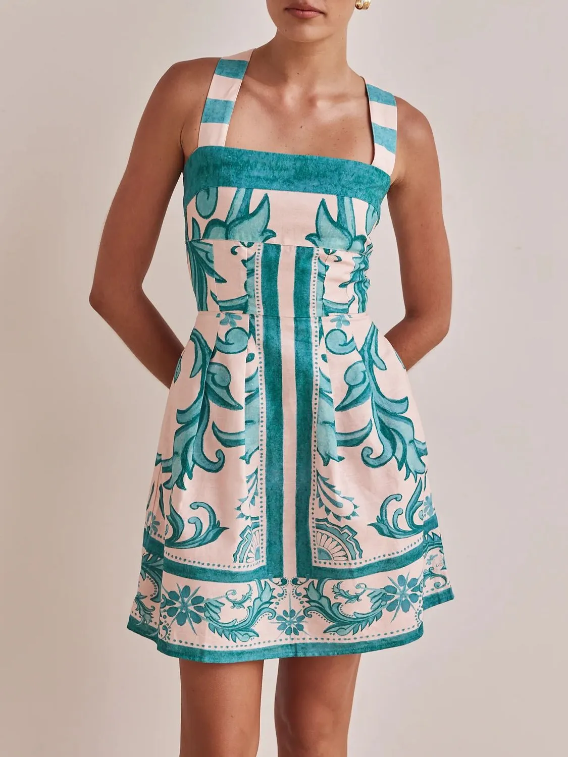 Printed Square Neck Midi Dress - Image 9