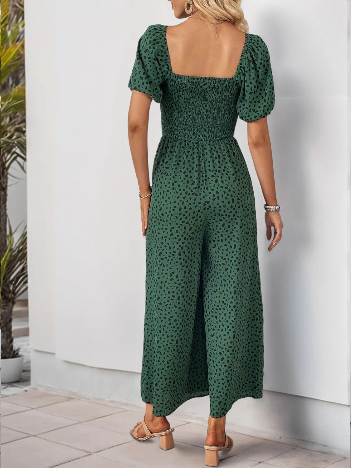 Printed Square Neck Puff Sleeve Jumpsuit - Image 10