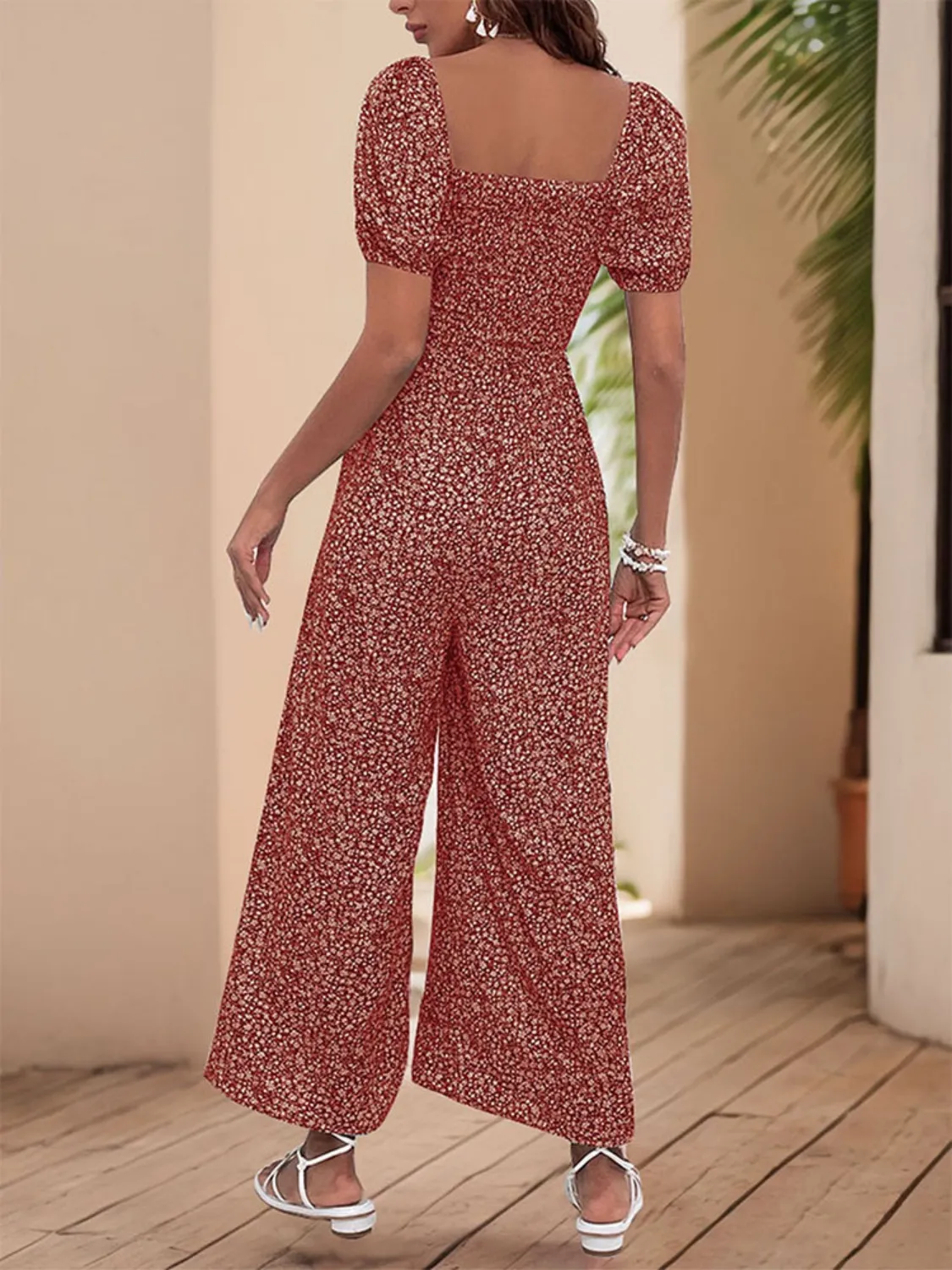 Printed Square Neck Puff Sleeve Jumpsuit - Image 14