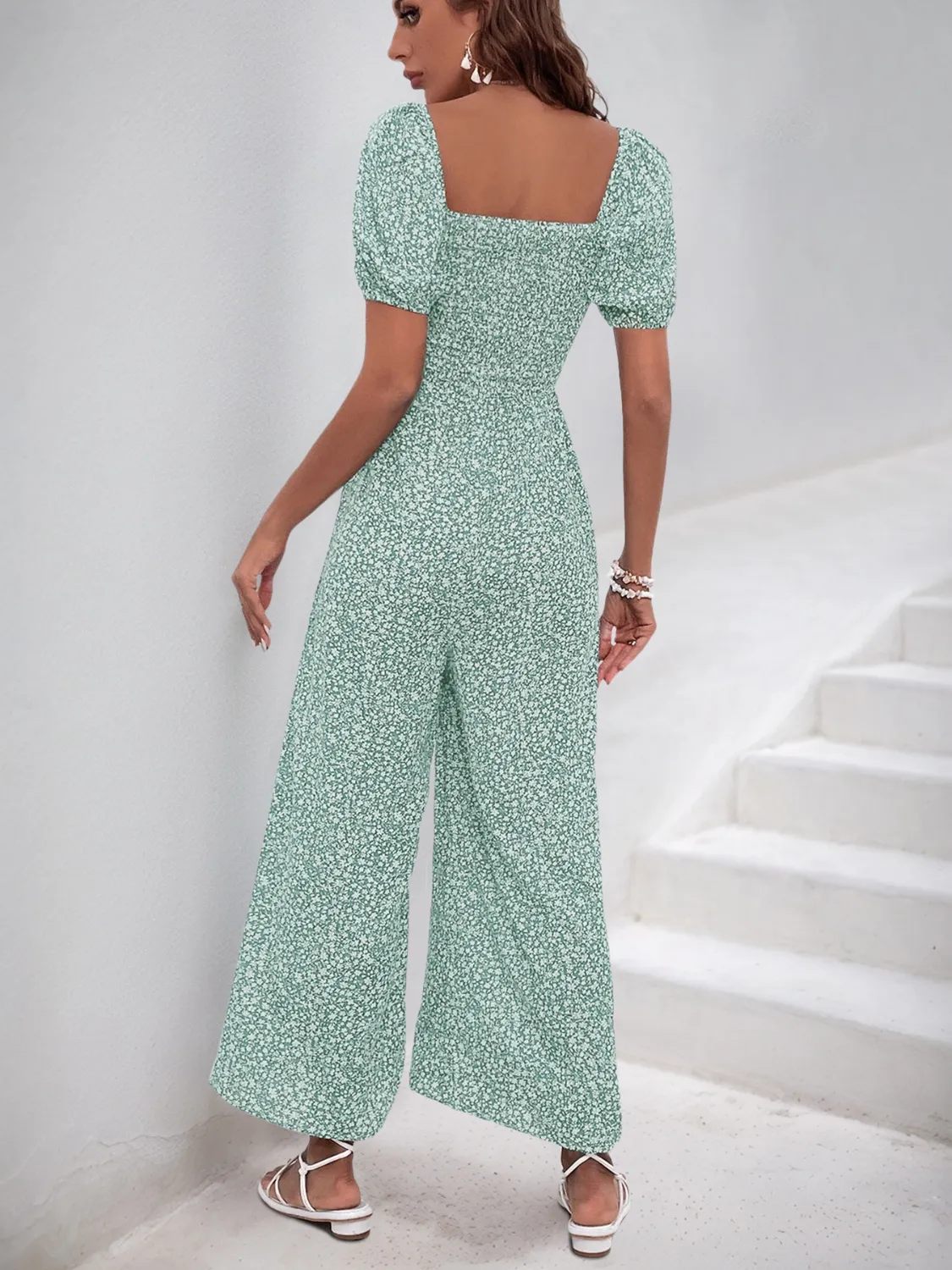 Printed Square Neck Puff Sleeve Jumpsuit - Image 21