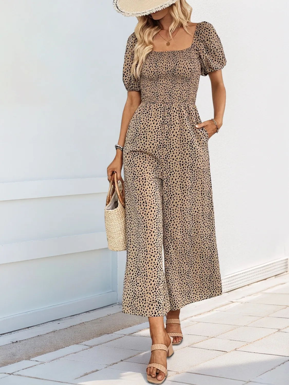 Printed Square Neck Puff Sleeve Jumpsuit - Image 4