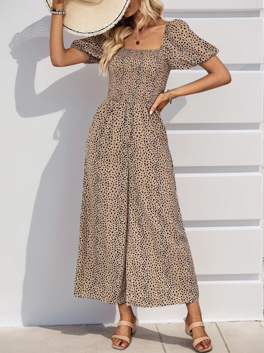 Printed Square Neck Puff Sleeve Jumpsuit - Image 5
