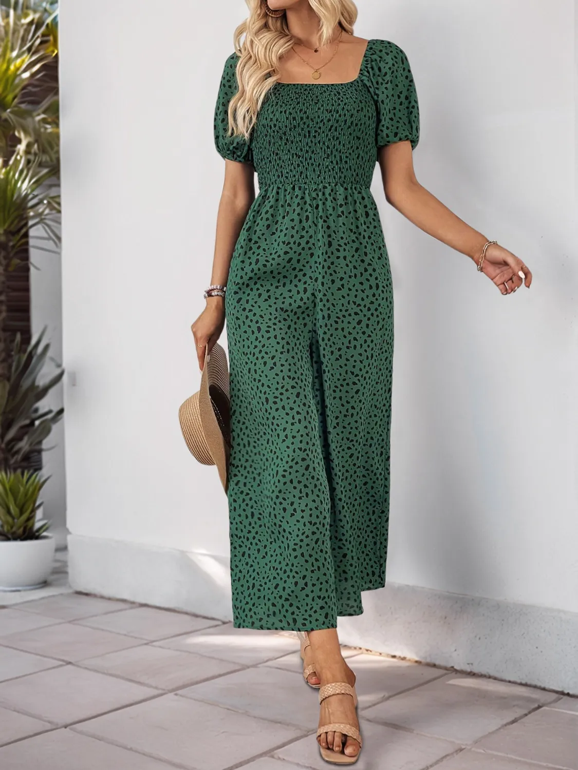 Printed Square Neck Puff Sleeve Jumpsuit - Image 7