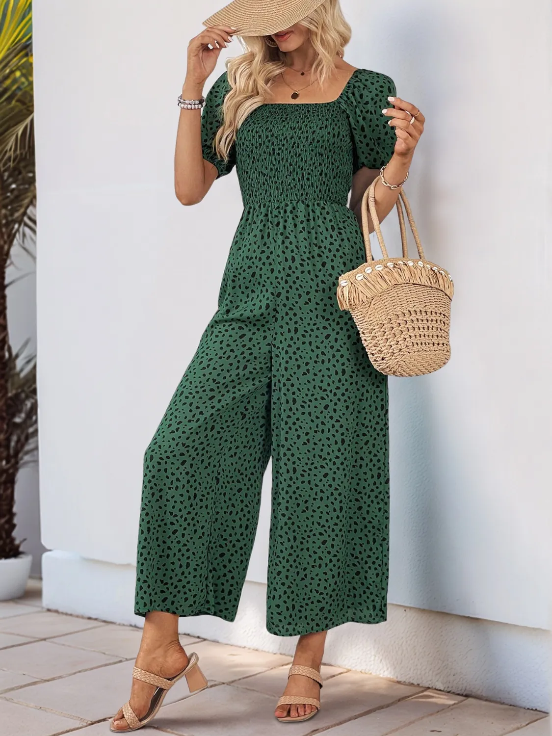 Printed Square Neck Puff Sleeve Jumpsuit - Image 9