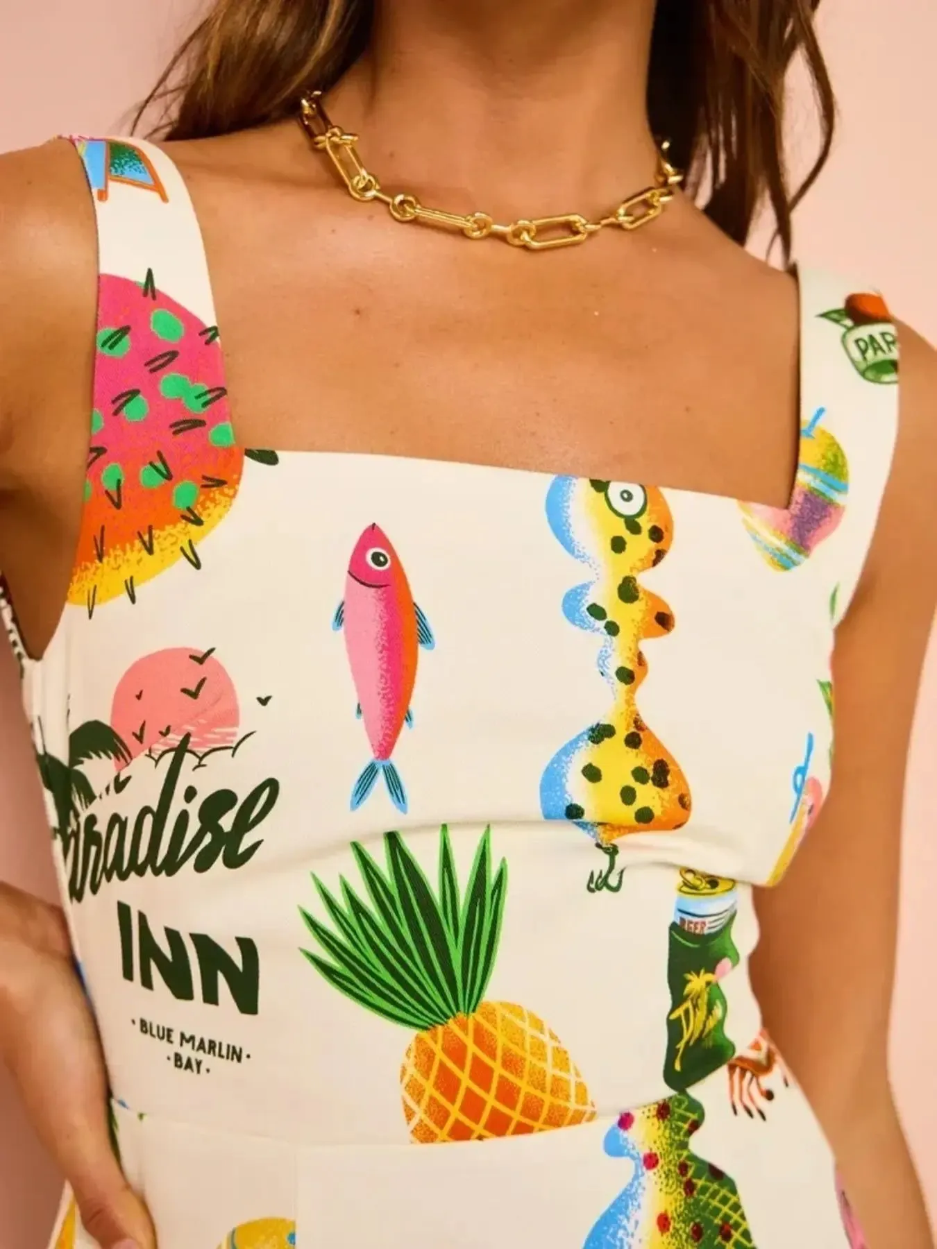 Printed Square Neck Summer Mini Dress - Image 3