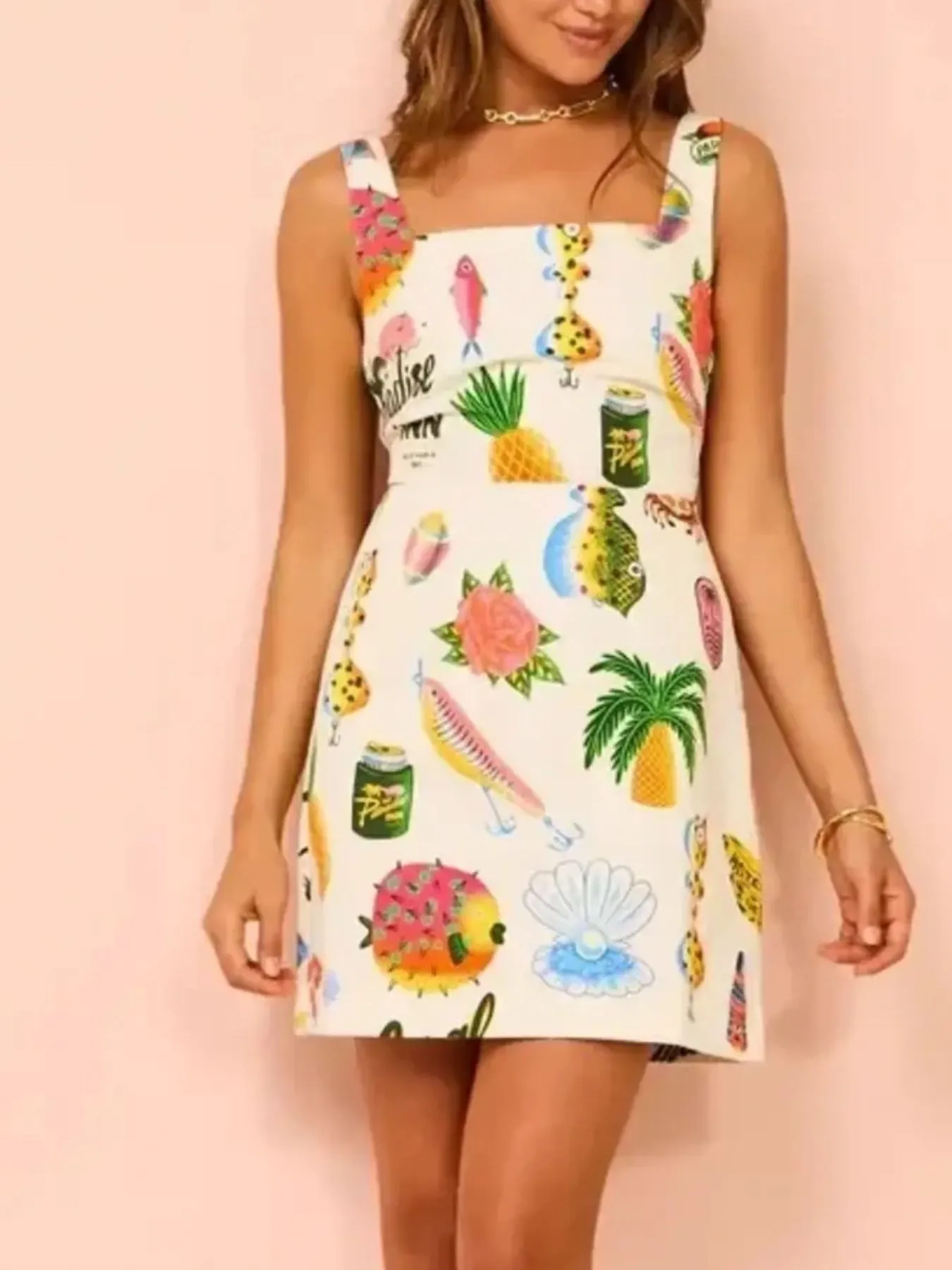 Printed Square Neck Summer Mini Dress - Image 6