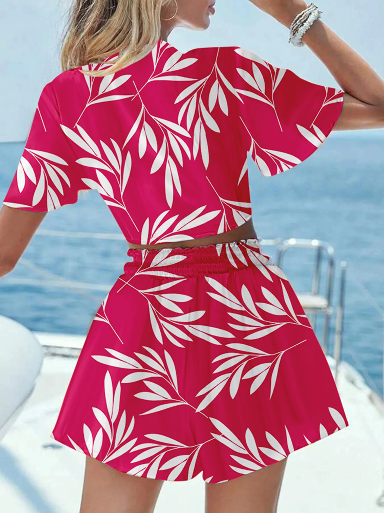 Printed Tie Front Top and Shorts Set - Image 10