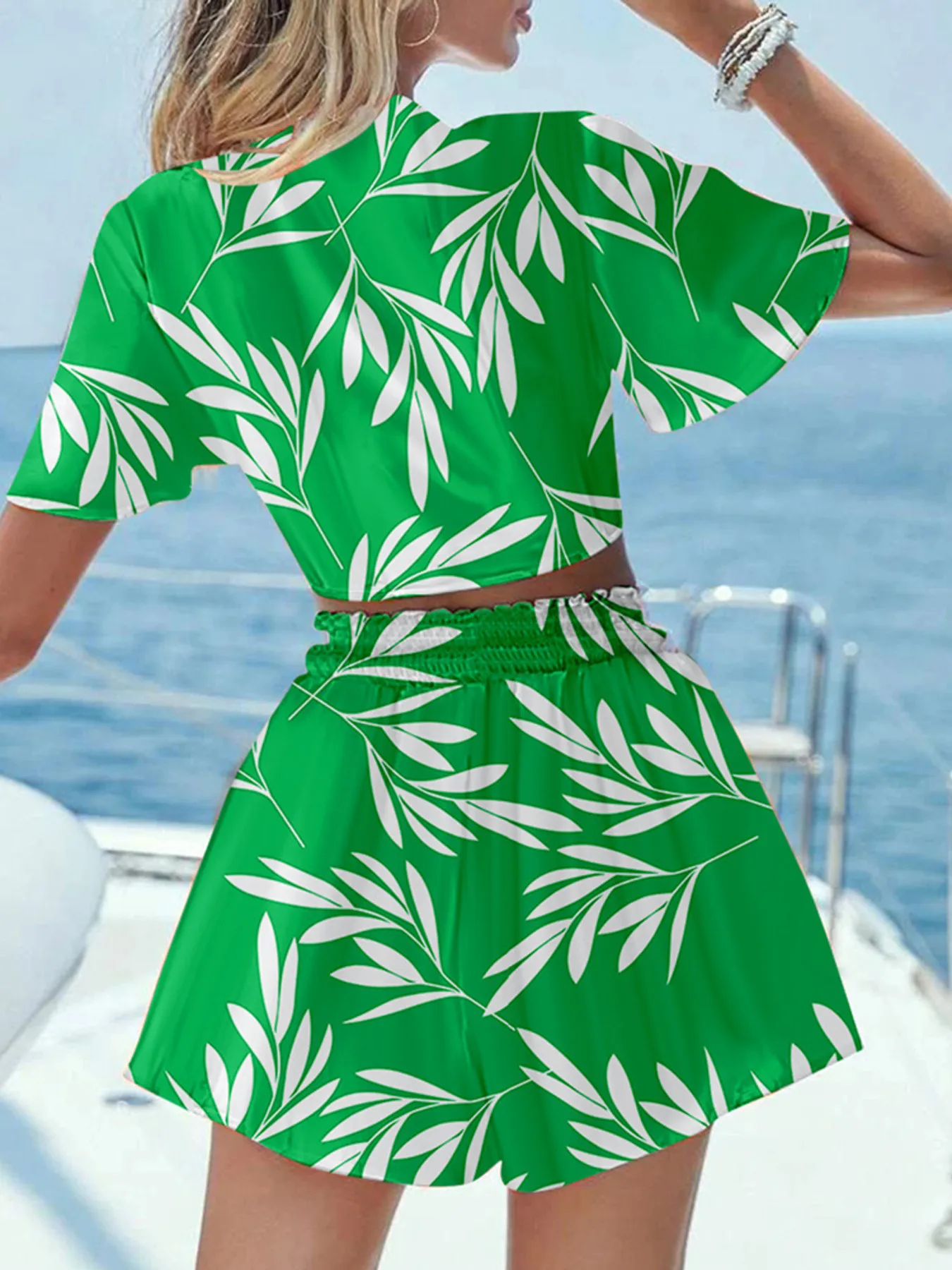 Printed Tie Front Top and Shorts Set - Image 15