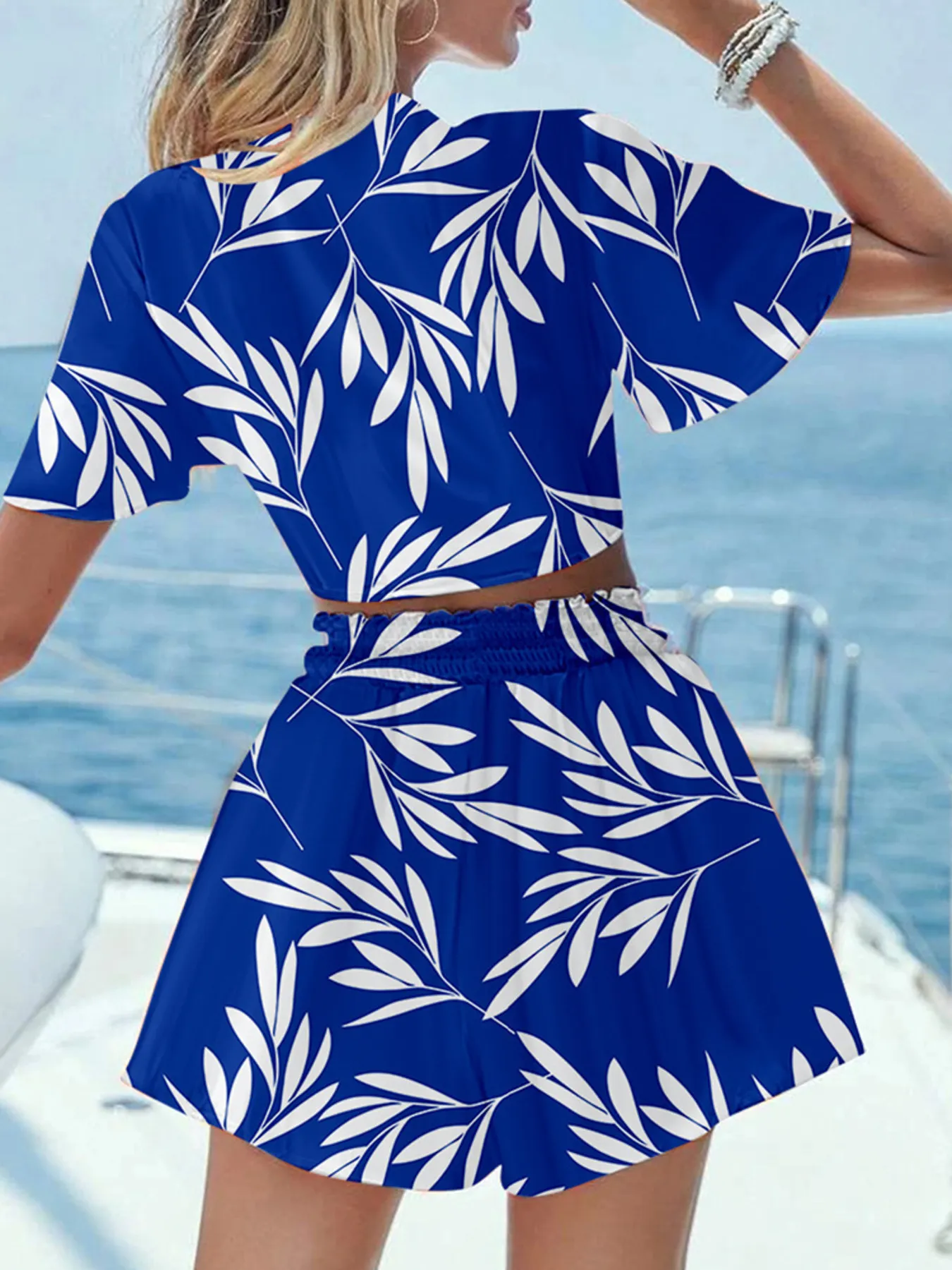 Printed Tie Front Top and Shorts Set - Image 18