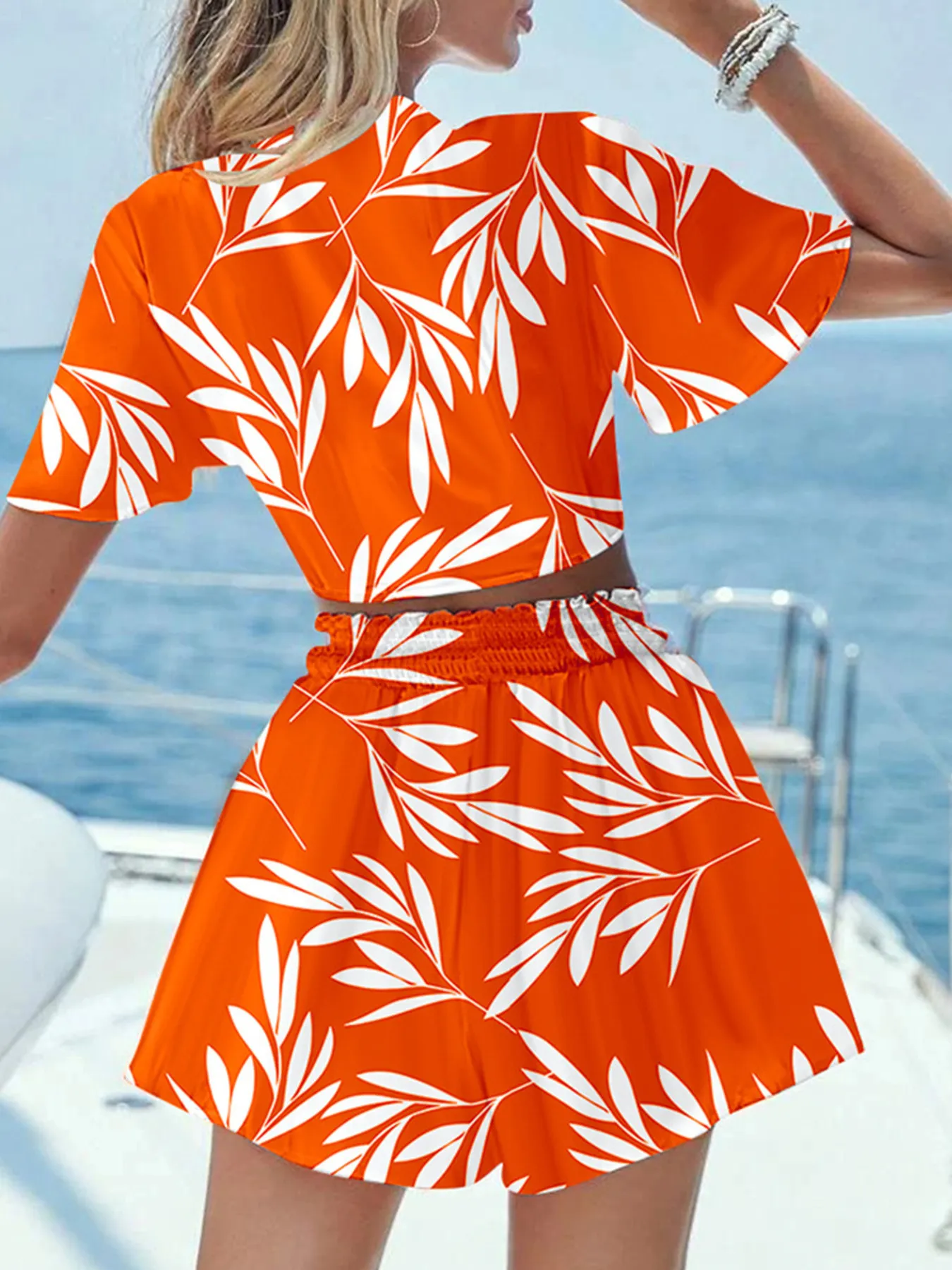Printed Tie Front Top and Shorts Set - Image 3