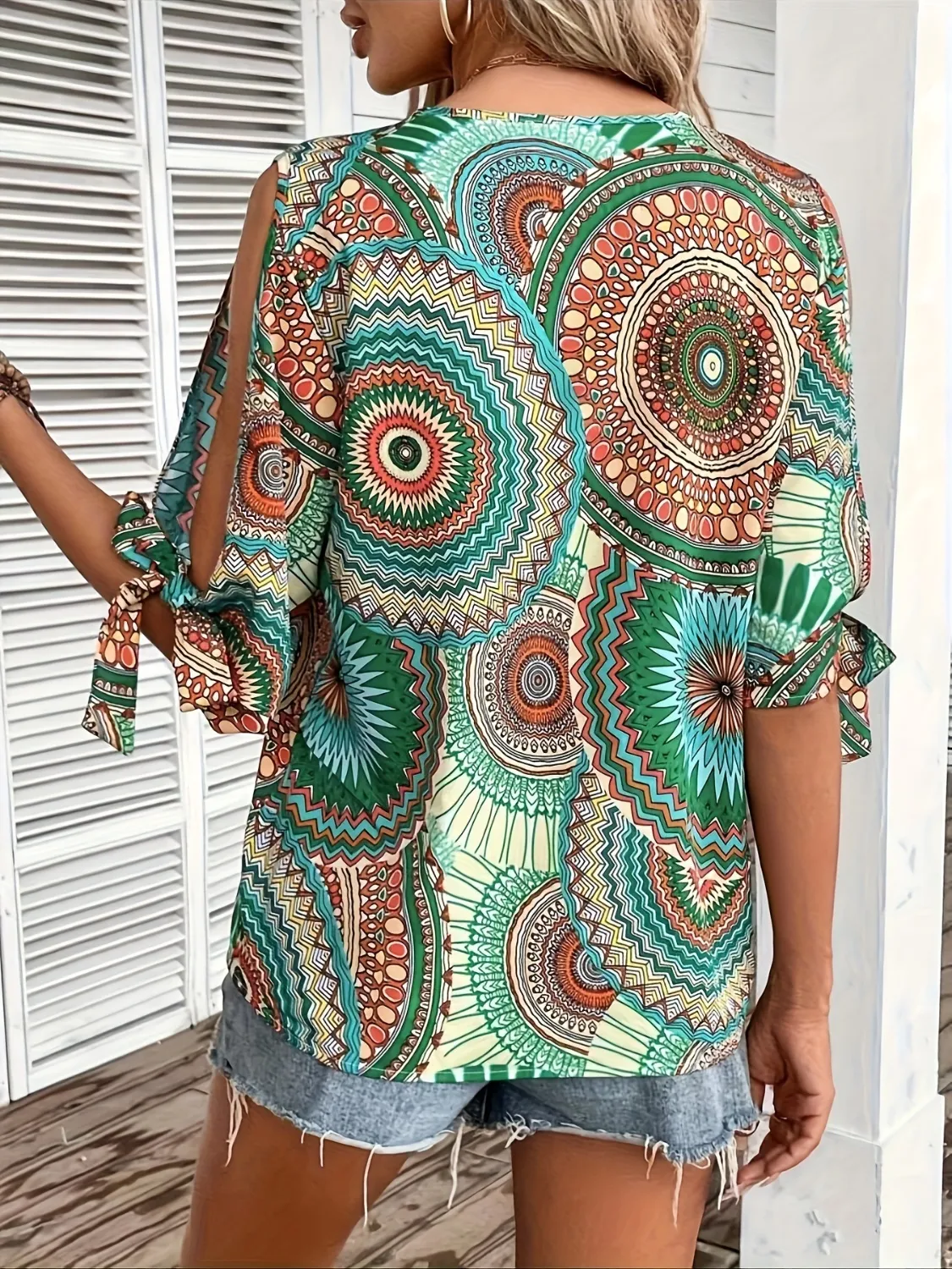 Printed V-Neck Half Sleeve Blouse - Image 5