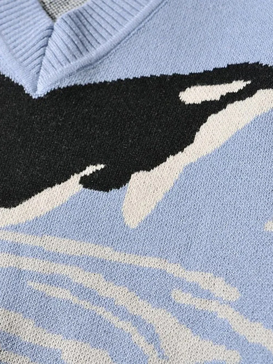 Printed V-Neck Long Sleeve Sweater - Image 3
