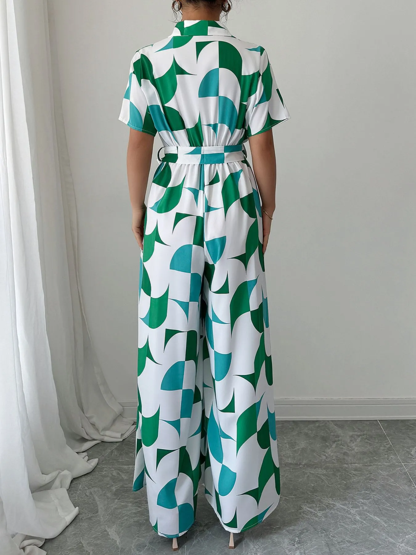 Printed Wide Leg Belted Jumpsuit - Image 2