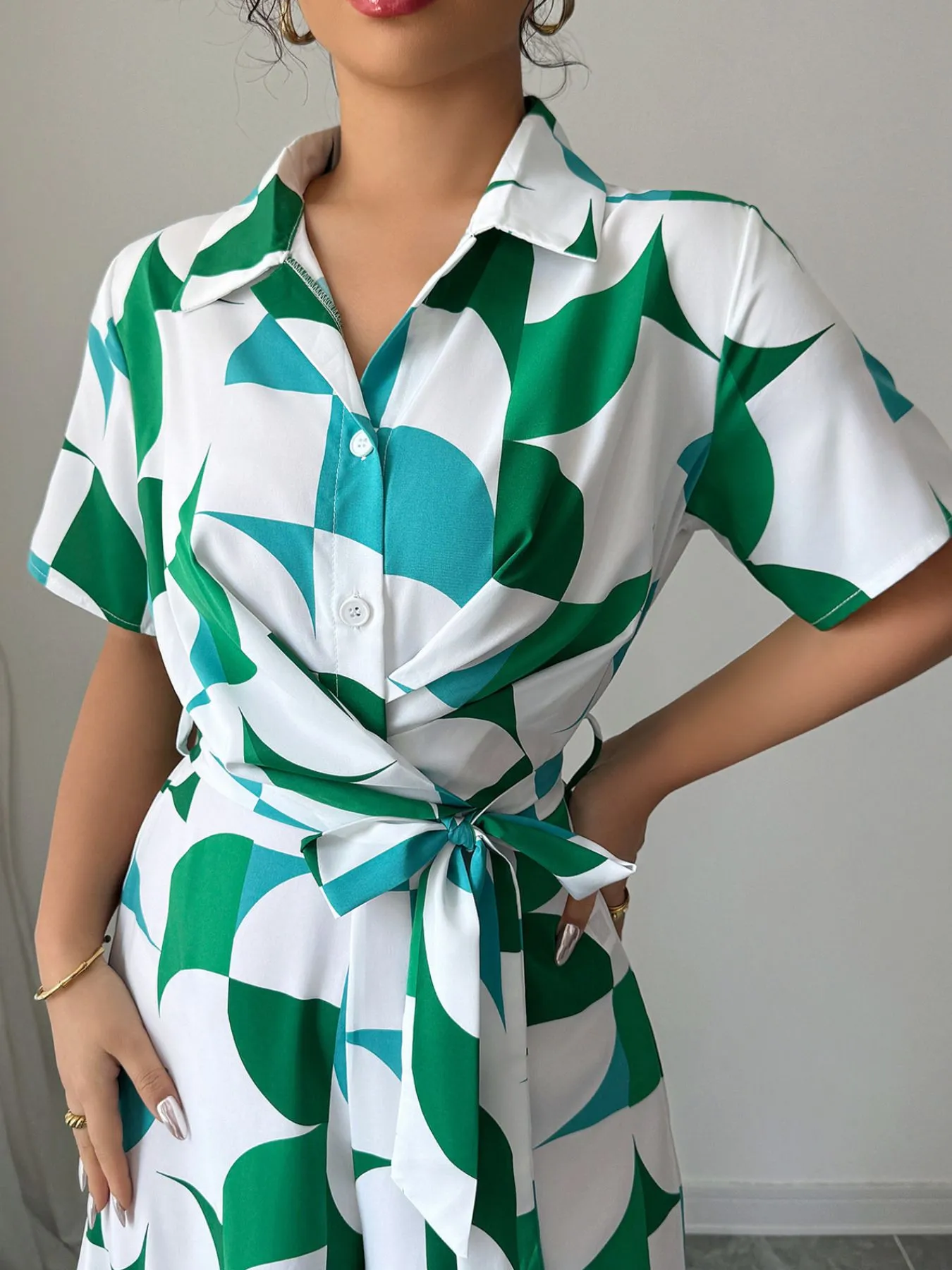 Printed Wide Leg Belted Jumpsuit - Image 5