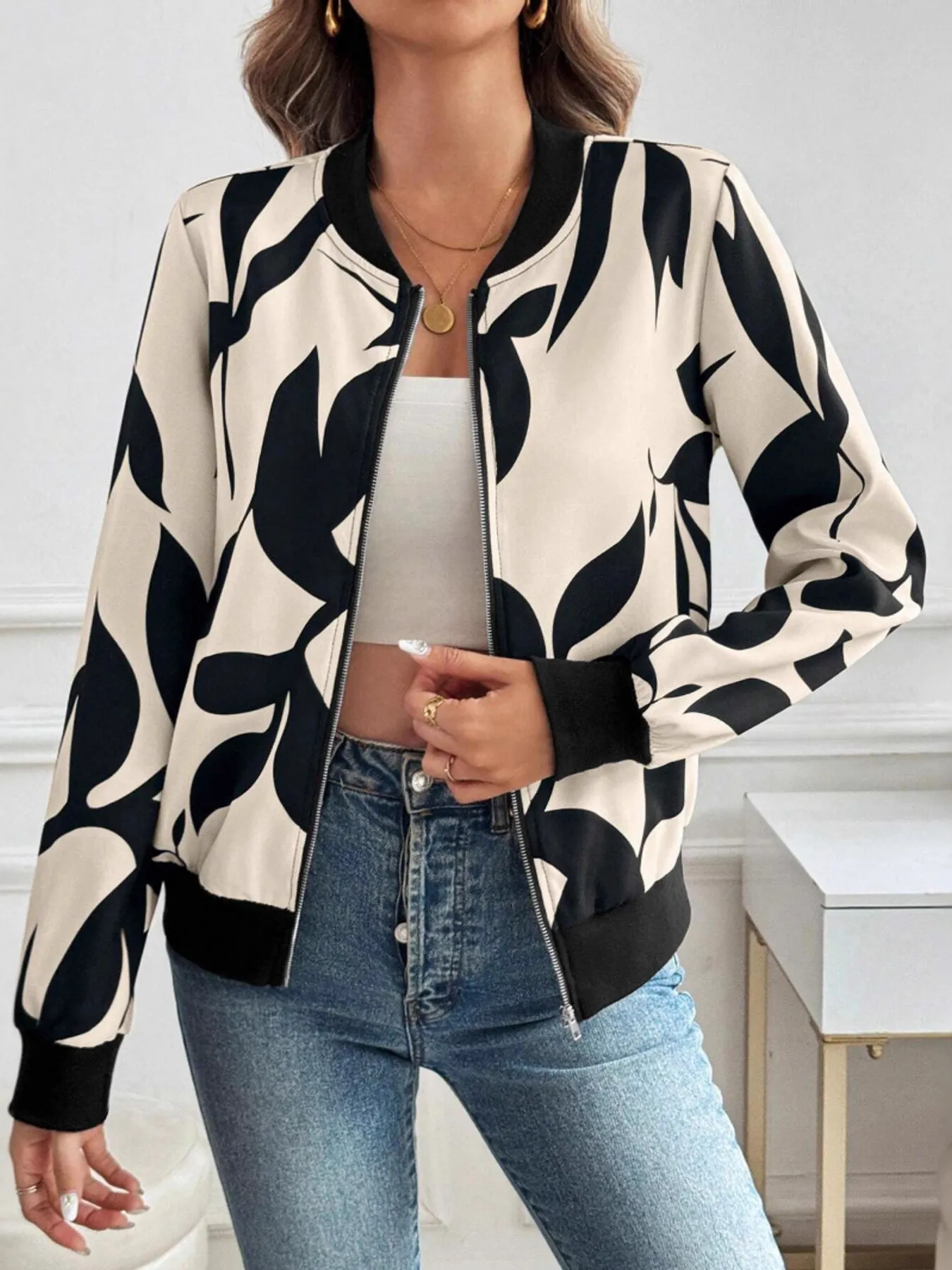 Printed Zip Up Long Sleeve Jacket - Image 3