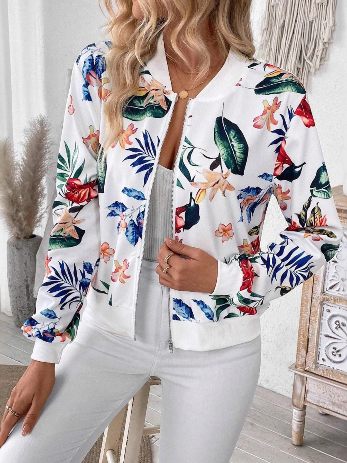 Printed Zip Up Long Sleeve Jacket - Image 3