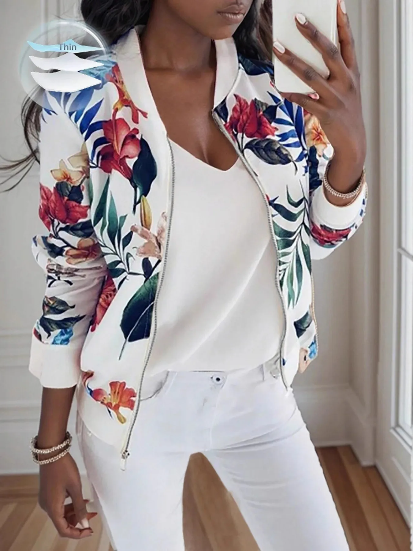 Printed Zip Up Long Sleeve Jacket - Image 4