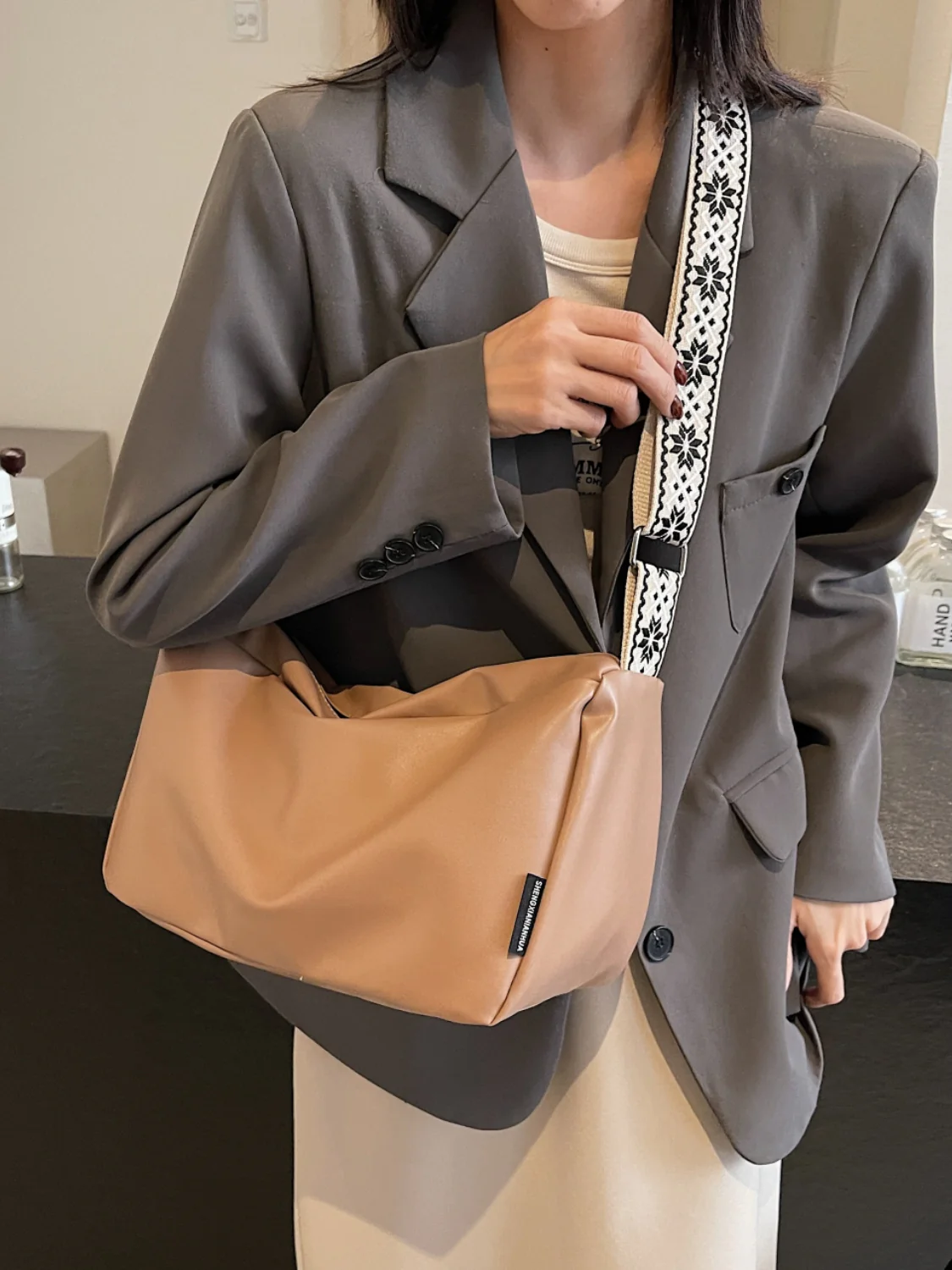 PU Leather Adjustable Strap Crossbody Bag - Image 12