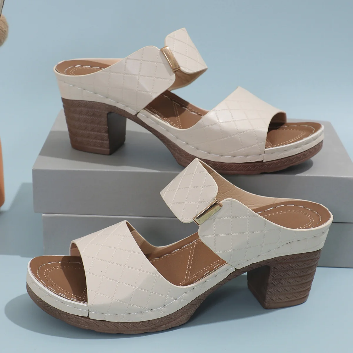 PU Leather Block Heel Sandals - Image 6