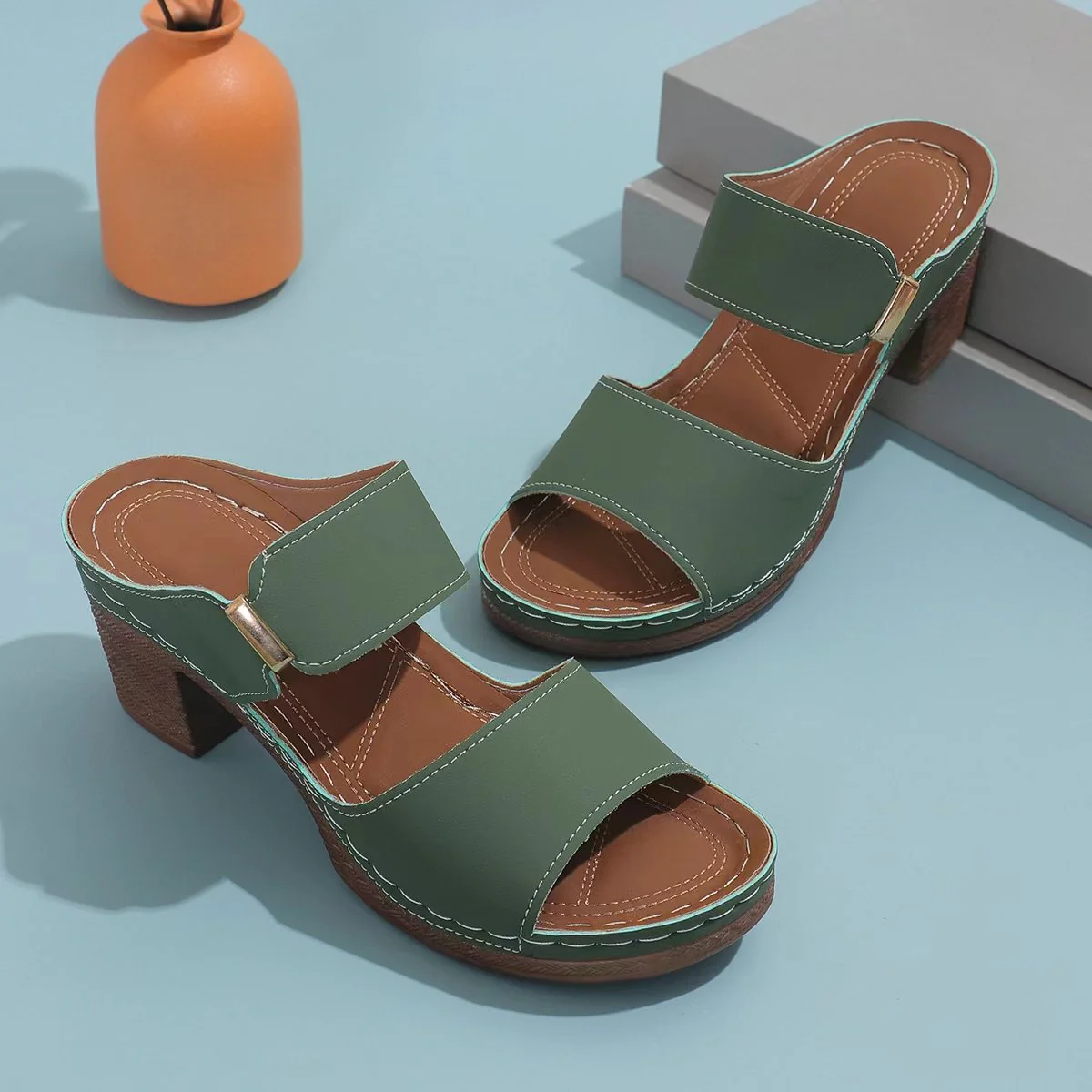 PU Leather Block Heel Sandals - Image 8