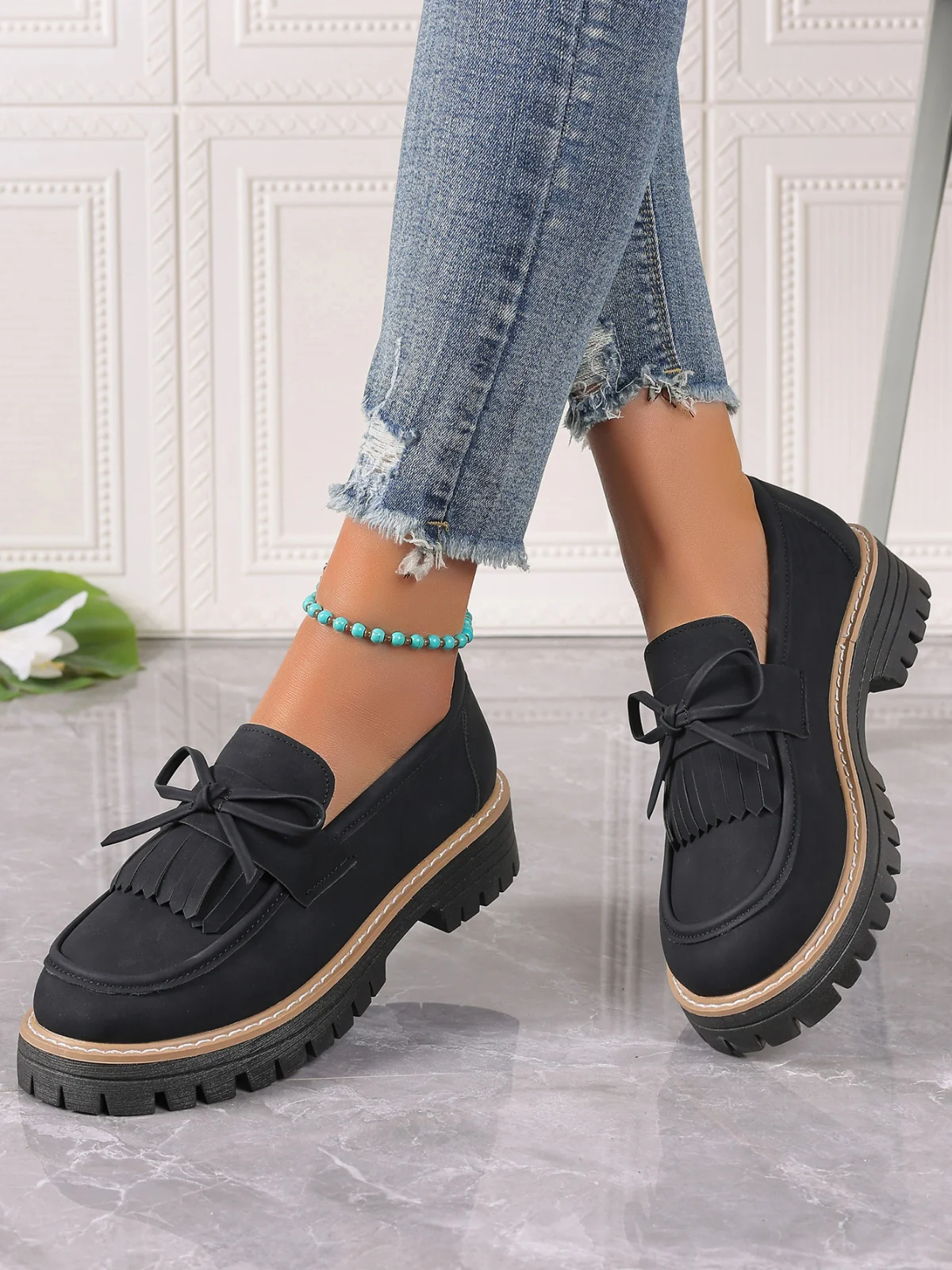 PU Leather Bow Platform Loafers - Image 3