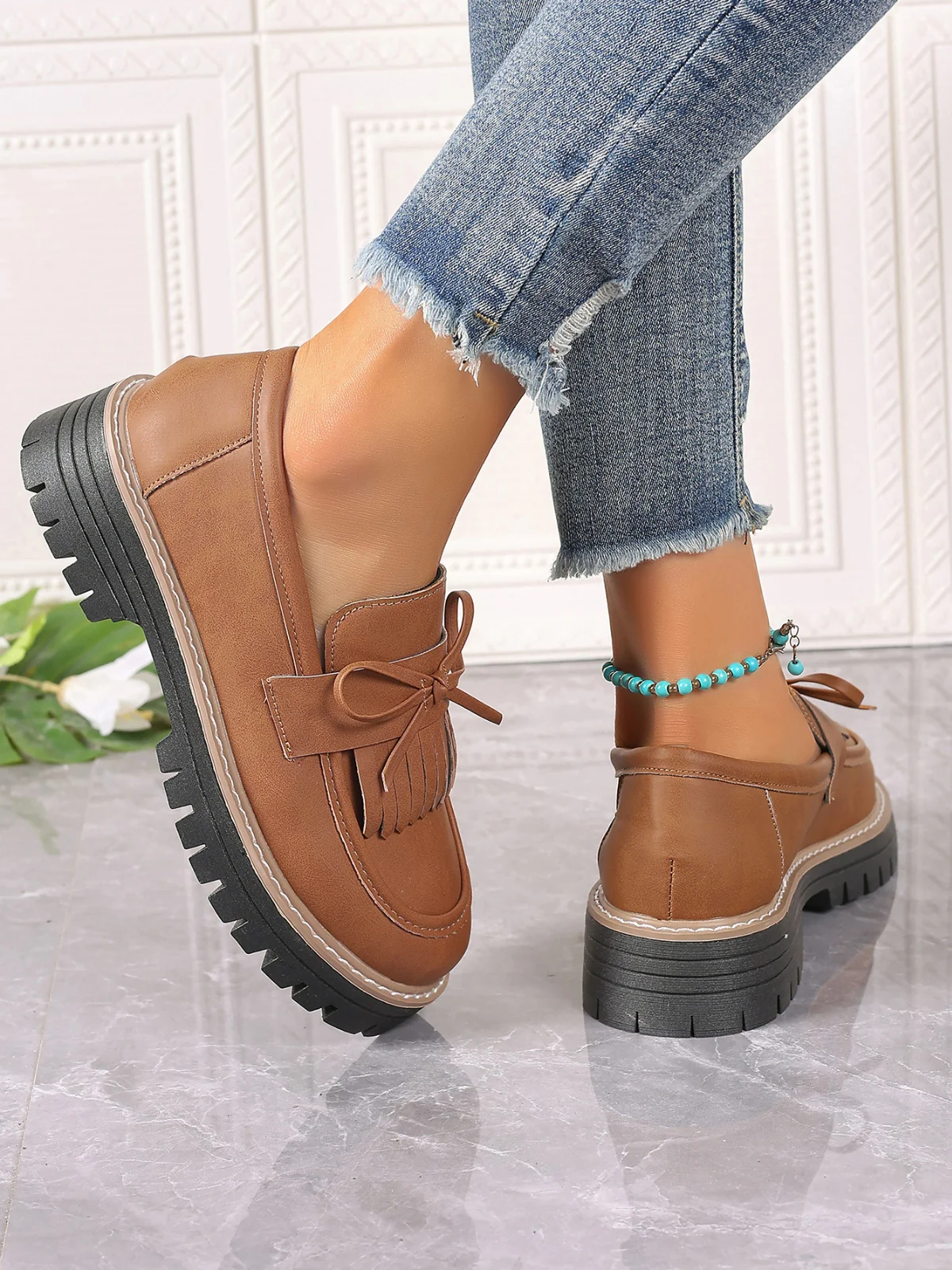 PU Leather Bow Platform Loafers - Image 6