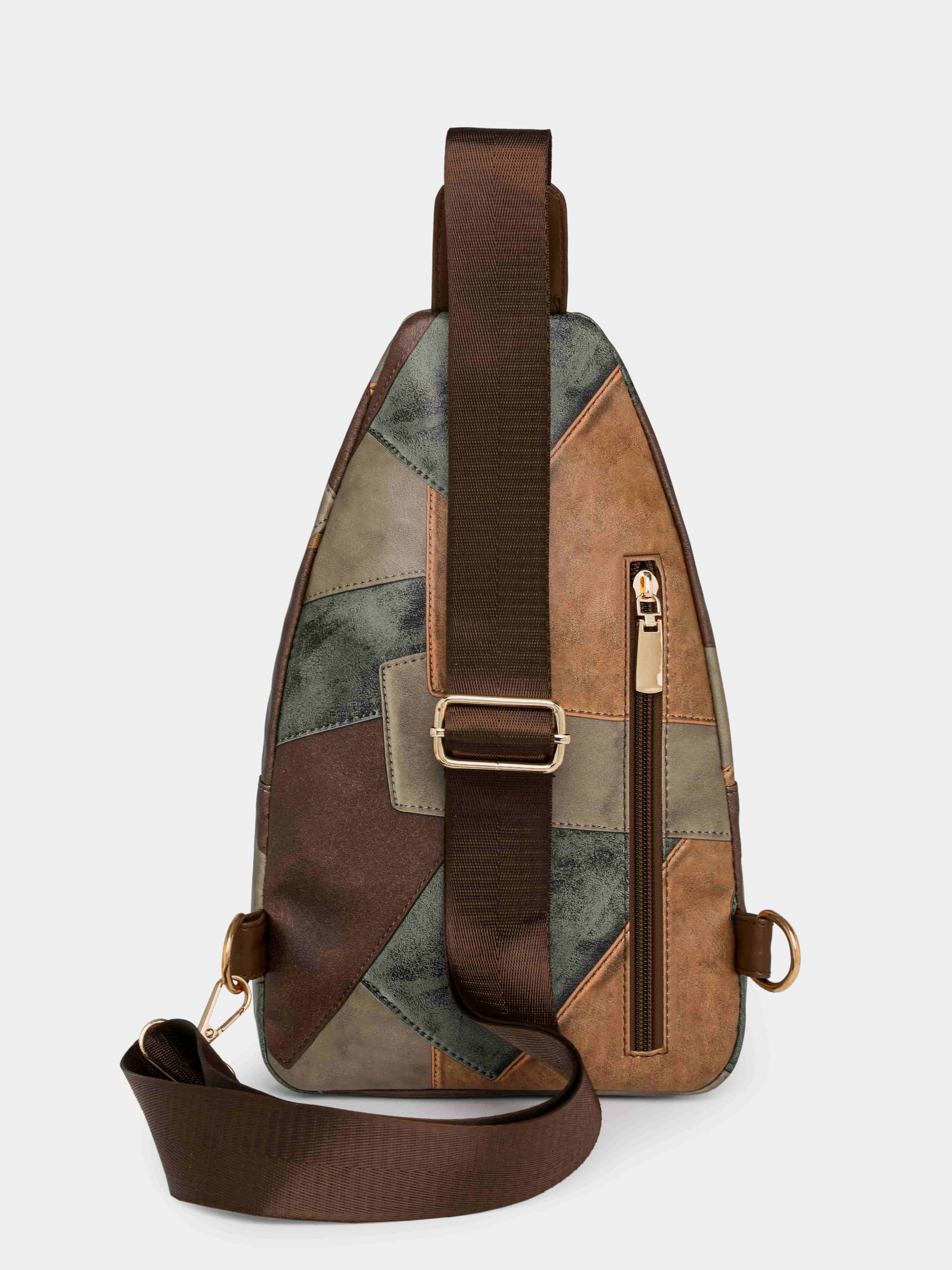 PU Leather Color Block Crossbody Bag - Image 3