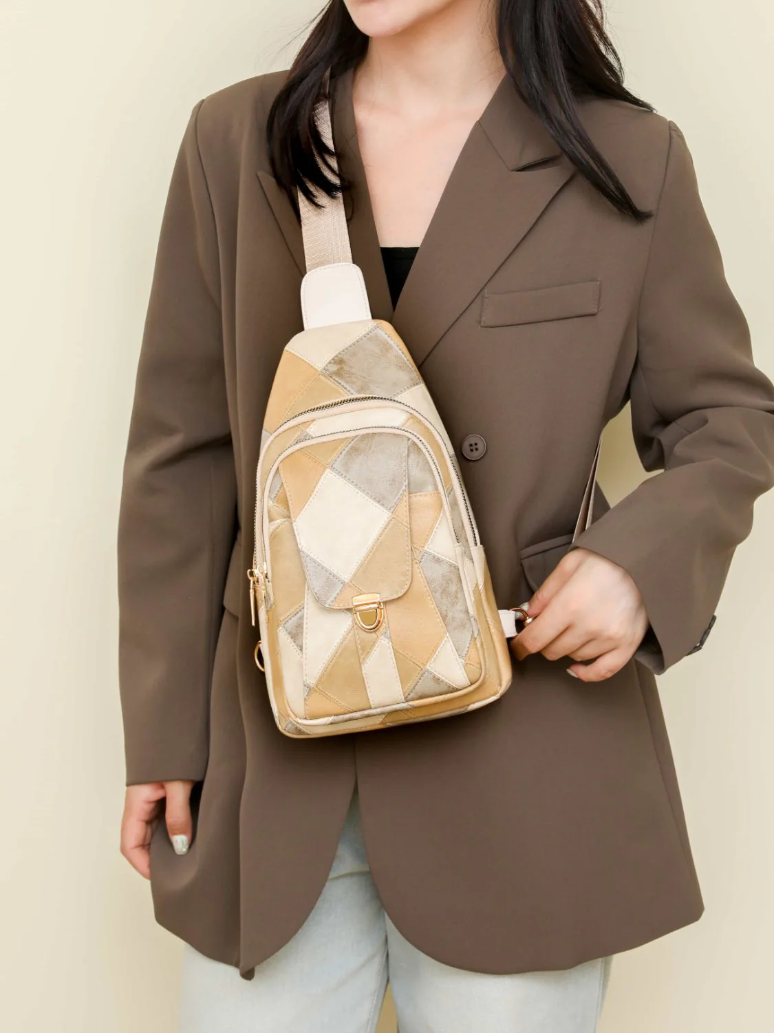 PU Leather Color Block Crossbody Bag - Image 7