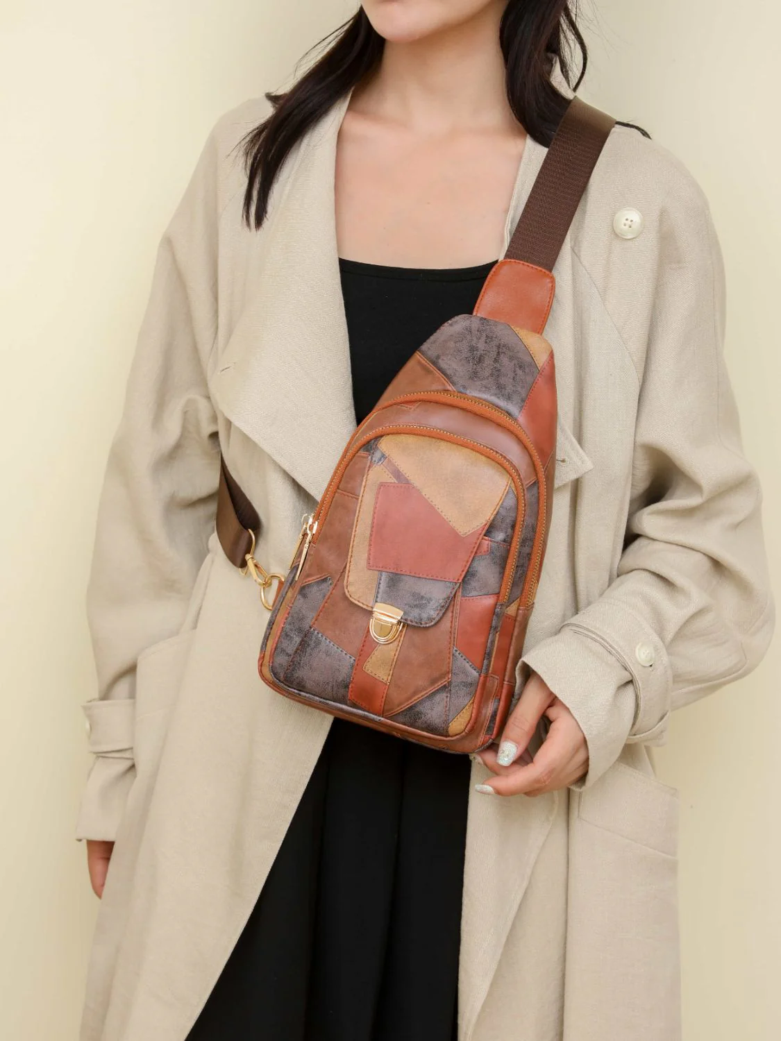 PU Leather Color Block Crossbody Bag - Image 8