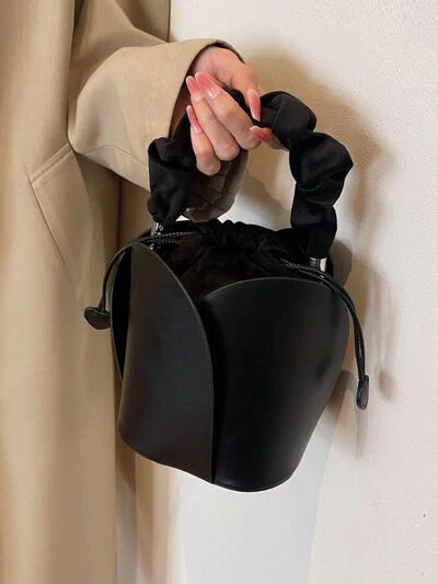 PU Leather Drawstring Bucket Bag - Image 3