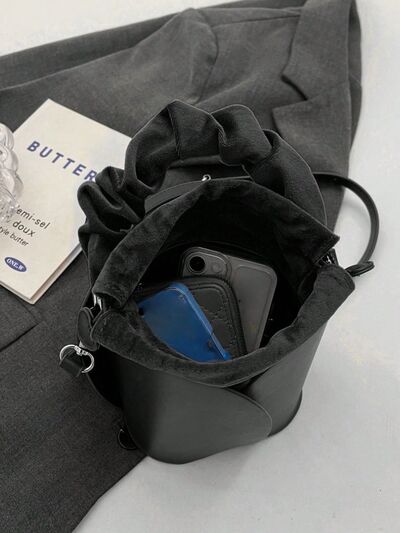 PU Leather Drawstring Bucket Bag - Image 6