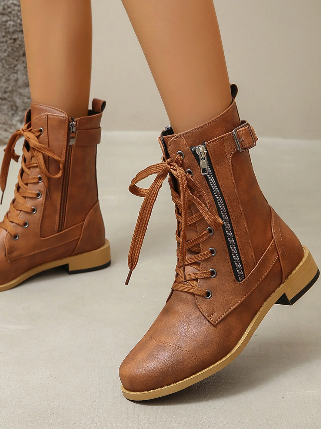 PU Leather Lace-Up Boots - Image 5