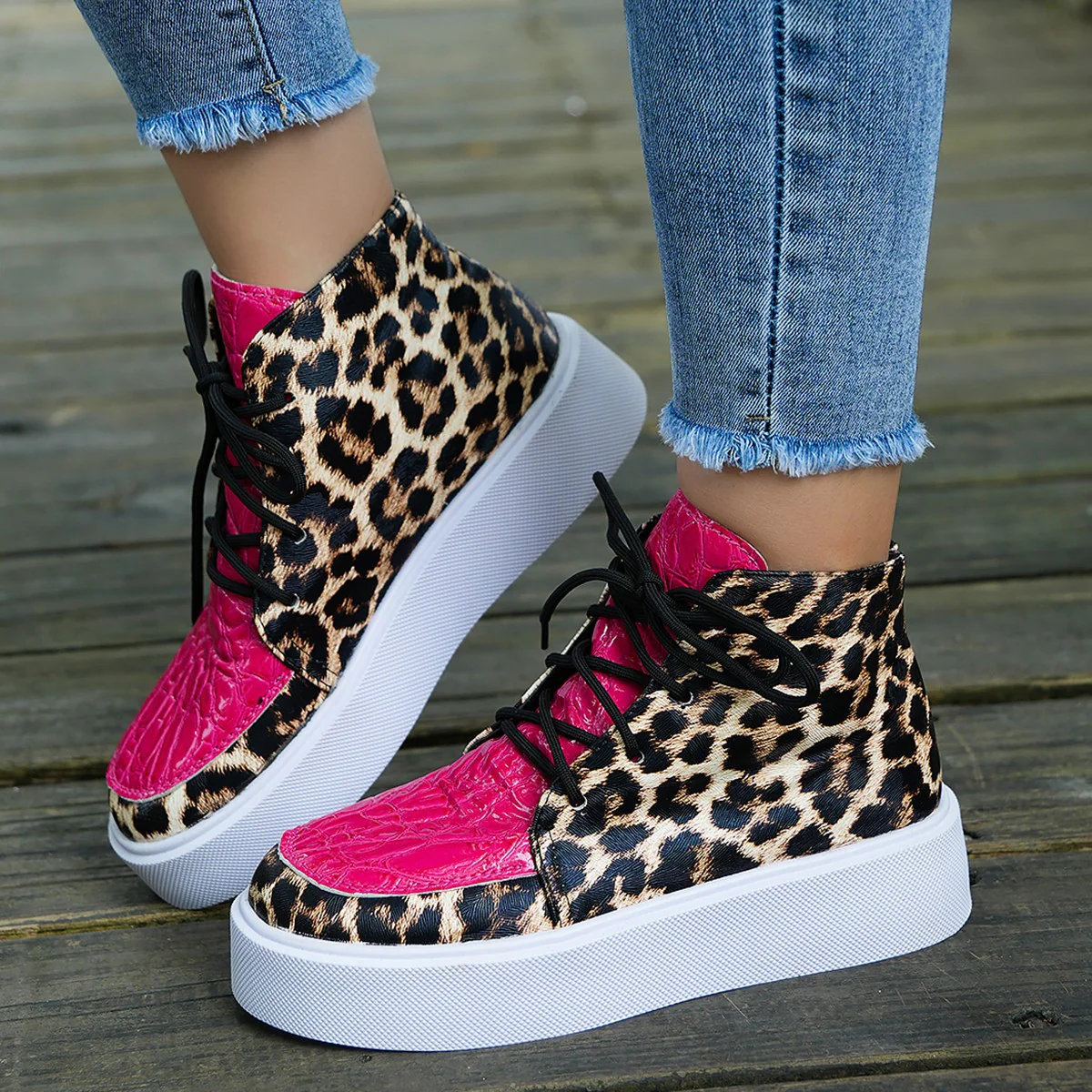 PU Leather Leopard Platform Sneakers - Image 5