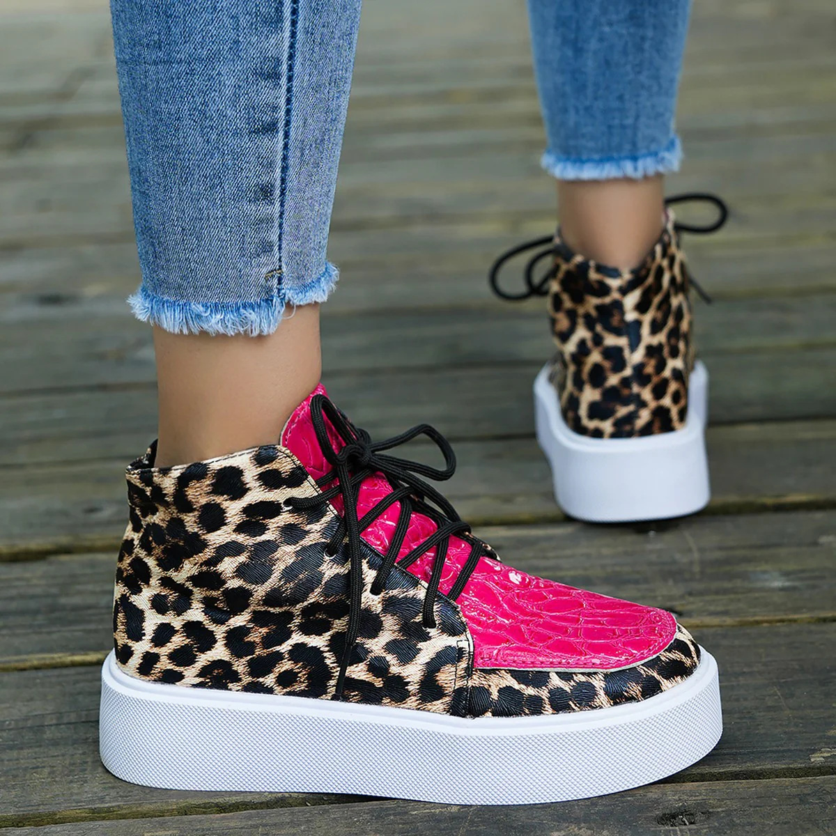 PU Leather Leopard Platform Sneakers - Image 6