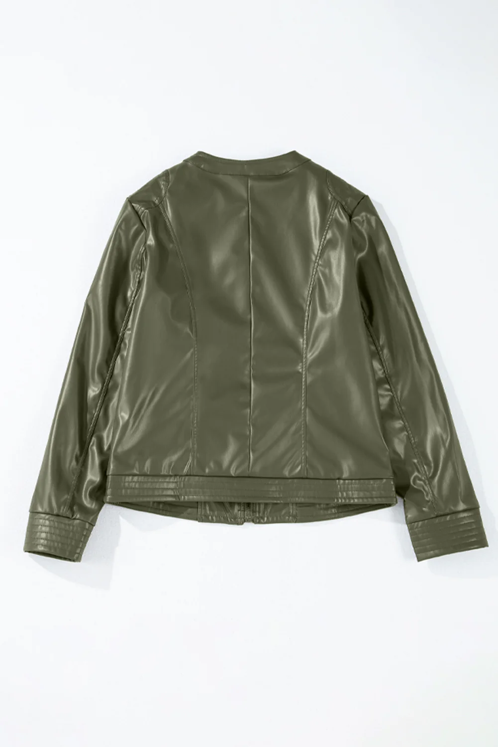 PU Leather Round Neck Long Sleeve Jacket - Image 4