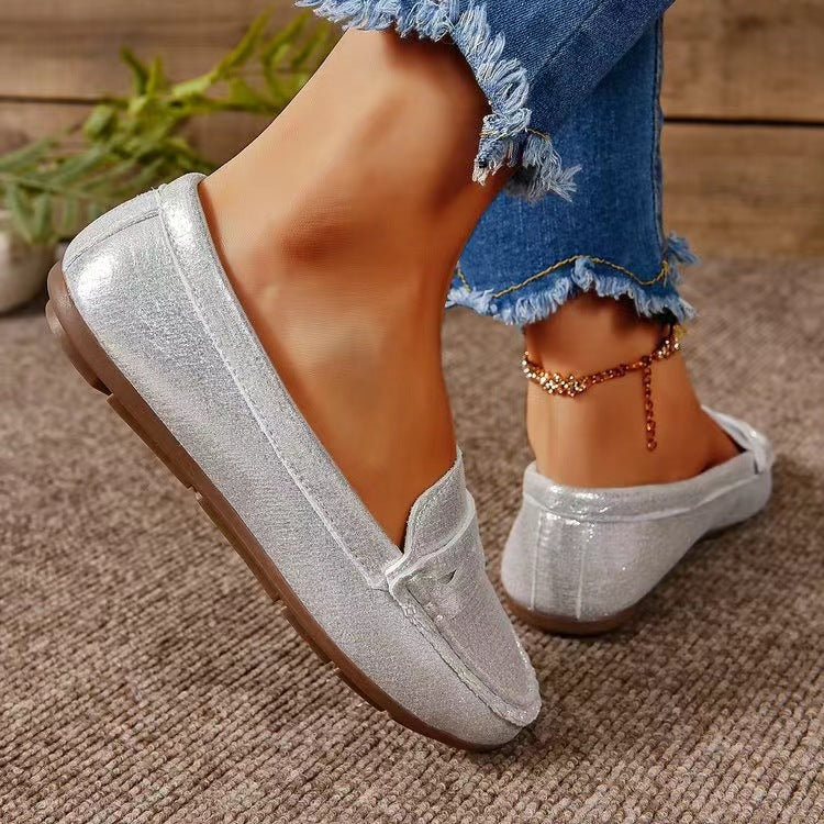 PU Leather Round Toe Flat Slip-Ons - Image 2