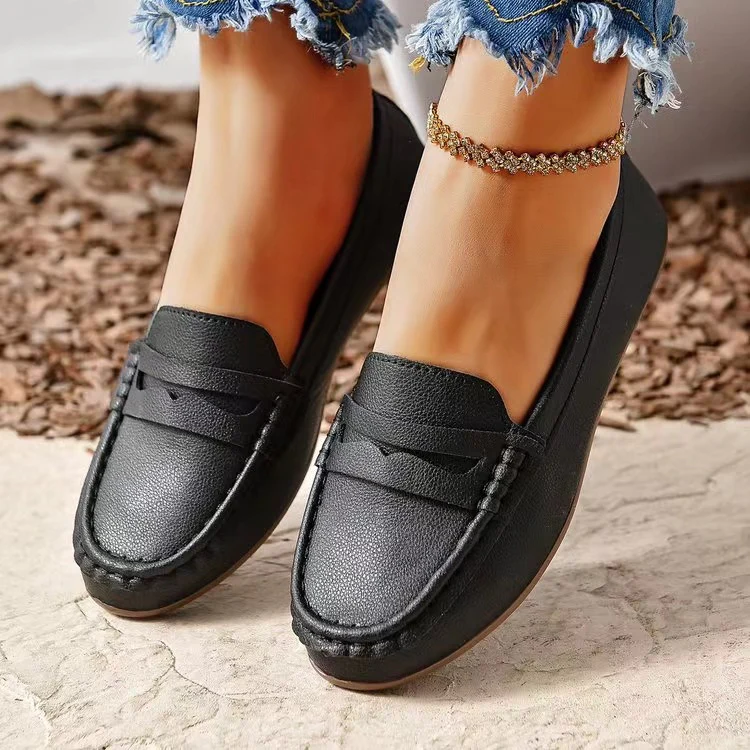 PU Leather Round Toe Flat Slip-Ons - Image 3