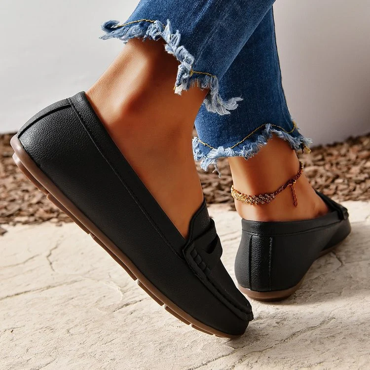 PU Leather Round Toe Flat Slip-Ons - Image 4