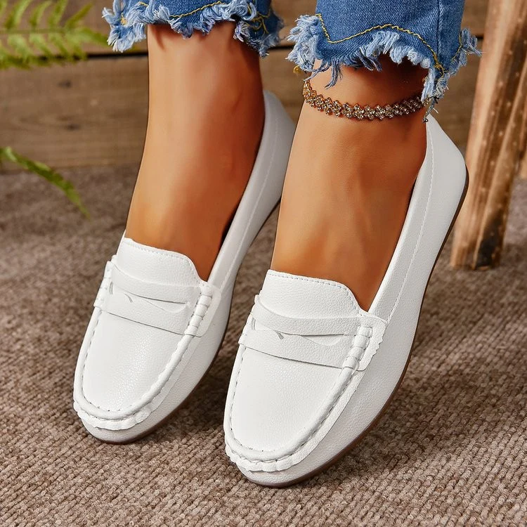 PU Leather Round Toe Flat Slip-Ons - Image 5