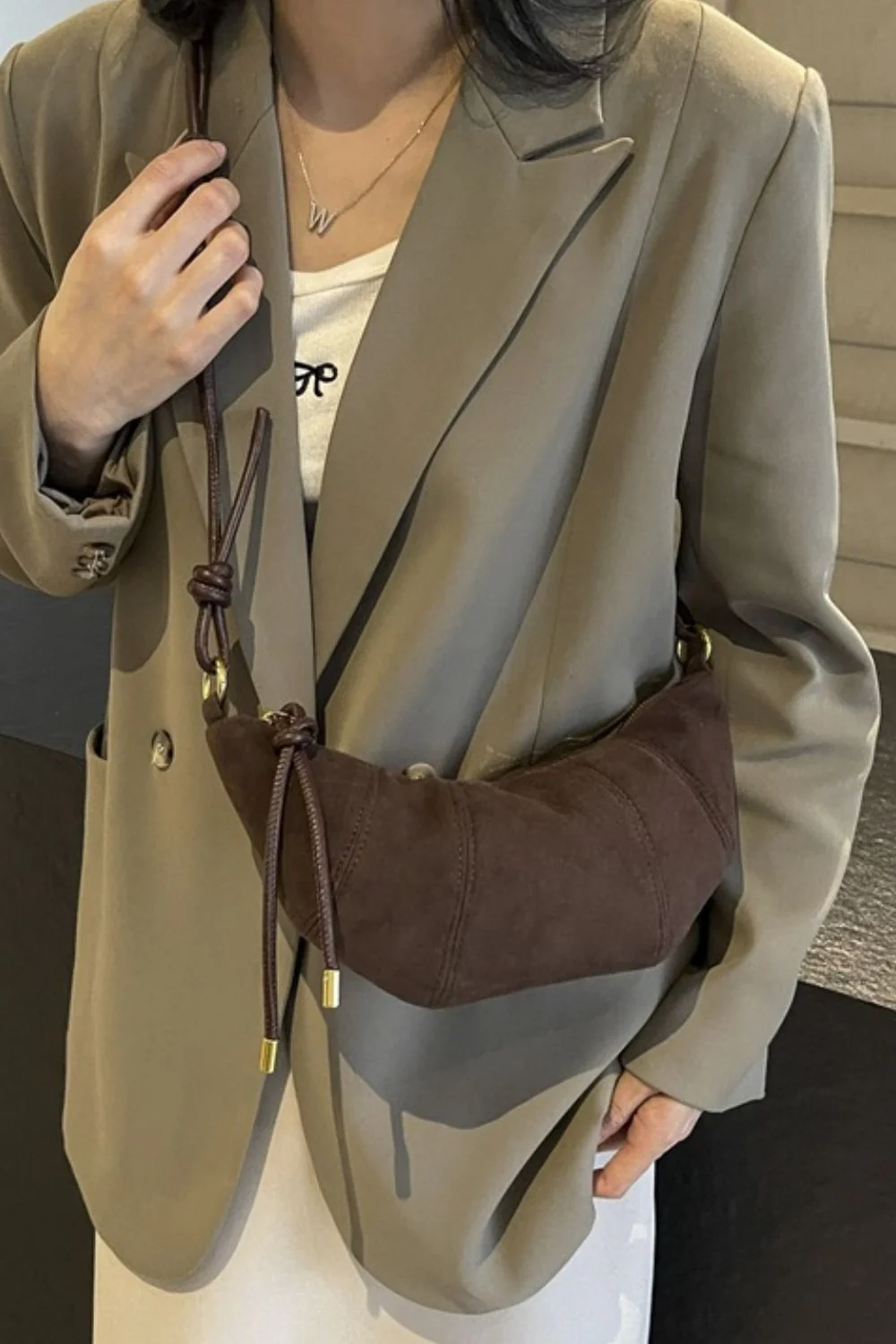 PU Leather Strap Suede Shoulder Bag - Image 13