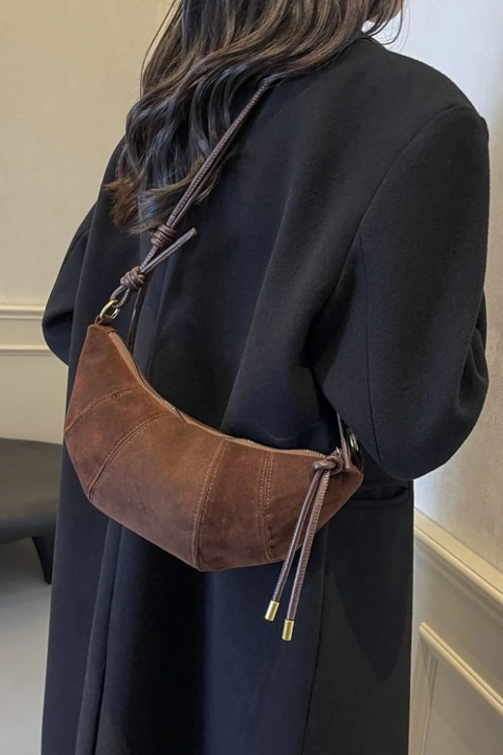 PU Leather Strap Suede Shoulder Bag - Image 19