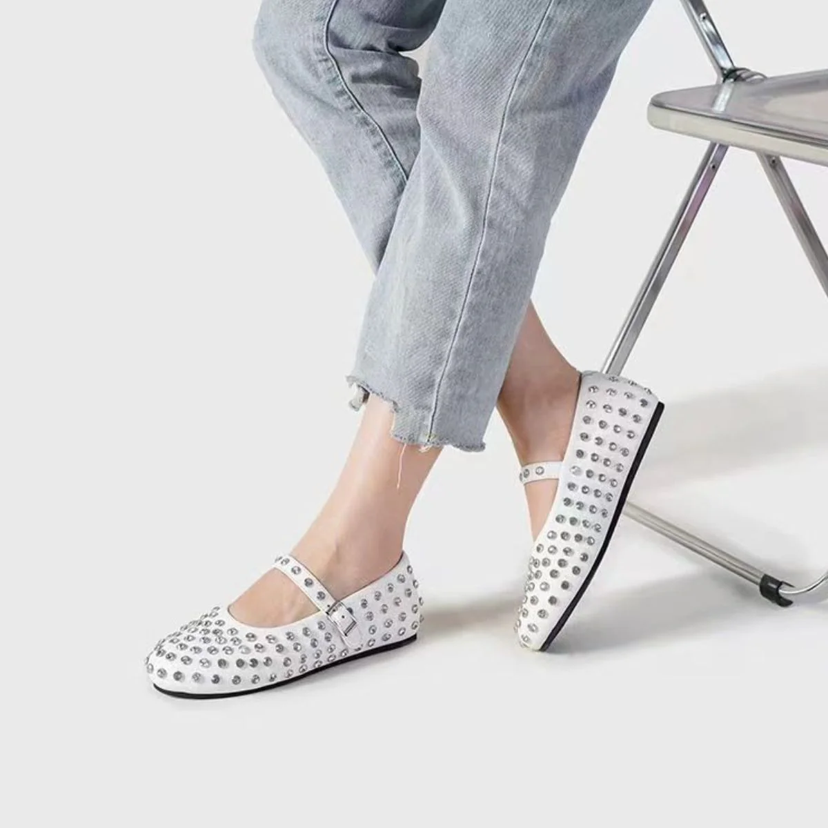 PU Leather Studded Flat Loafers - Image 3