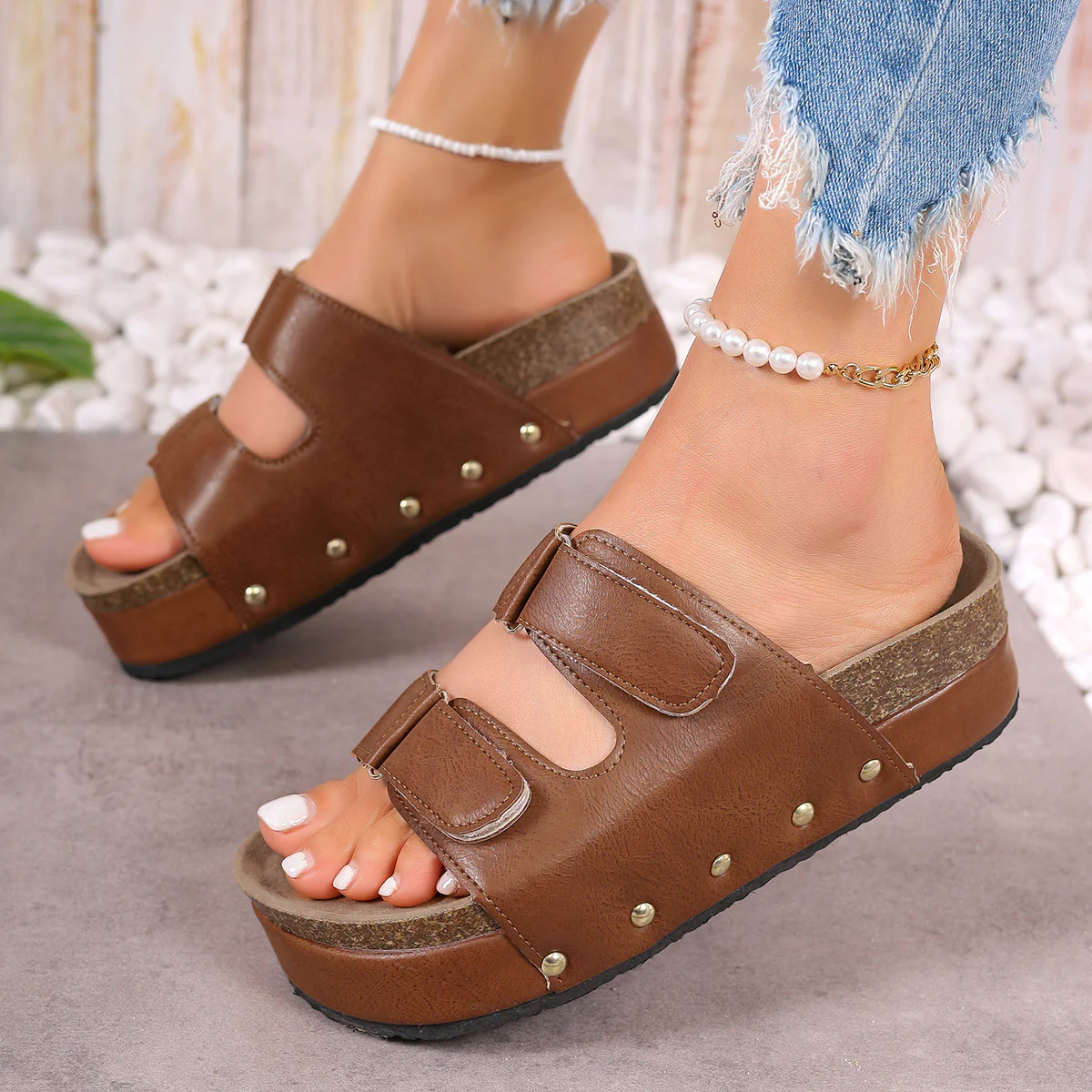 PU Leather Studded Platform Sandals - Image 3