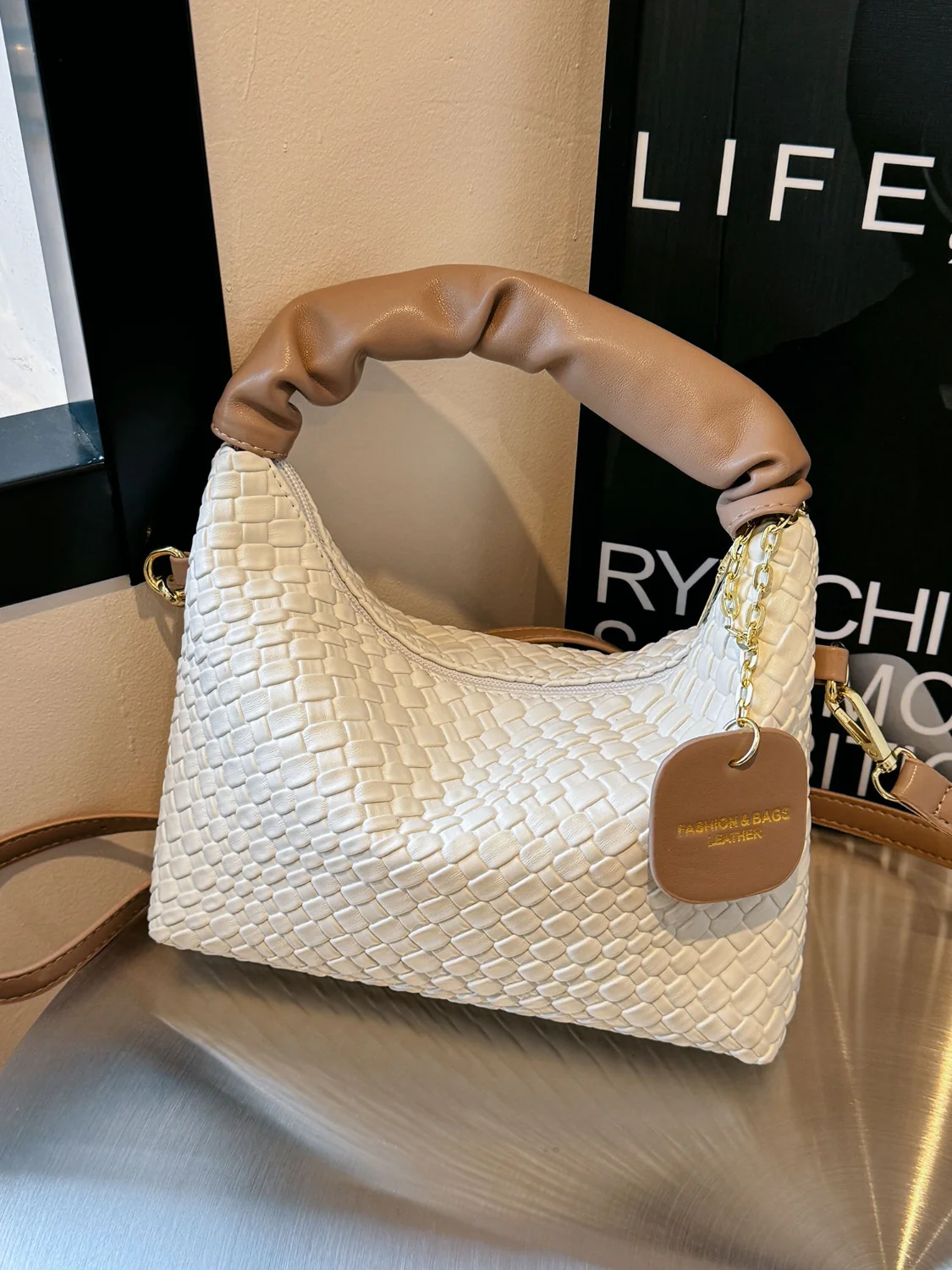 PU Leather Woven Crossbody Bag - Image 11